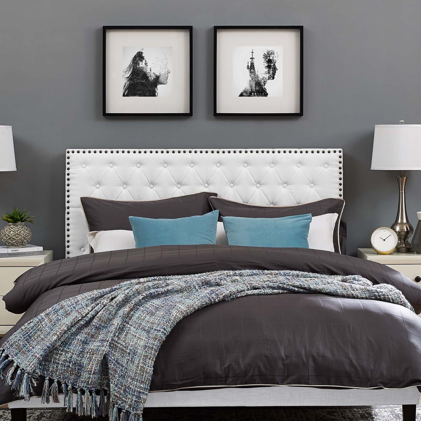 Modway Helena Tufted Full / Queen Upholstered Linen Fabric Headboard