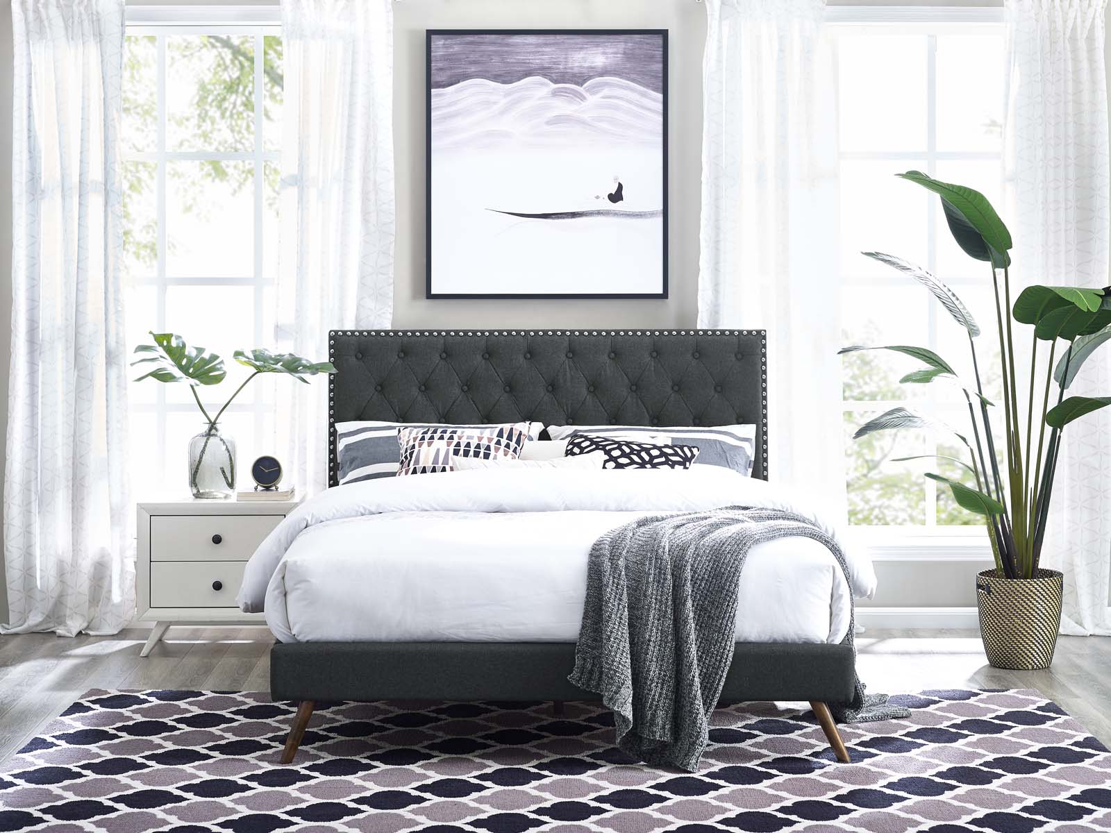 Modway Helena Tufted King and California King Upholstered Linen Fabric Headboard | Headboards | 