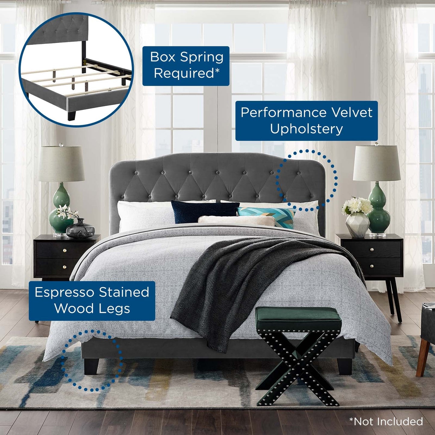 Amelia King Performance Velvet Bed By Modway - MOD-5865 | Beds - 6