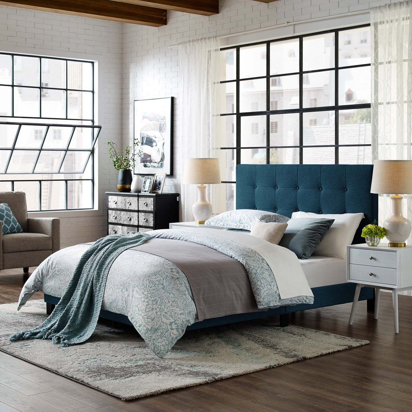 Modway Melanie Twin Tufted Button Upholstered Fabric Platform Bed | Beds | Modishstore-17