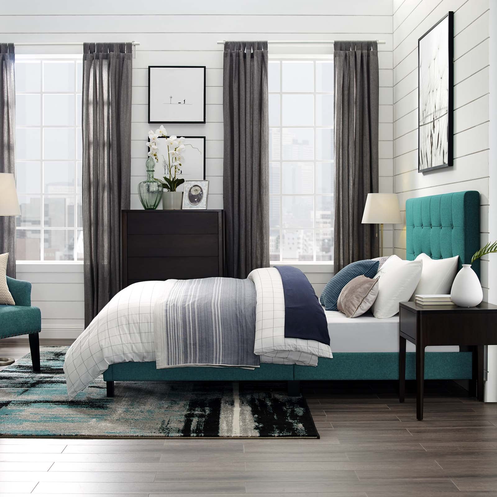 Modway Melanie Twin Tufted Button Upholstered Fabric Platform Bed | Beds | Modishstore
