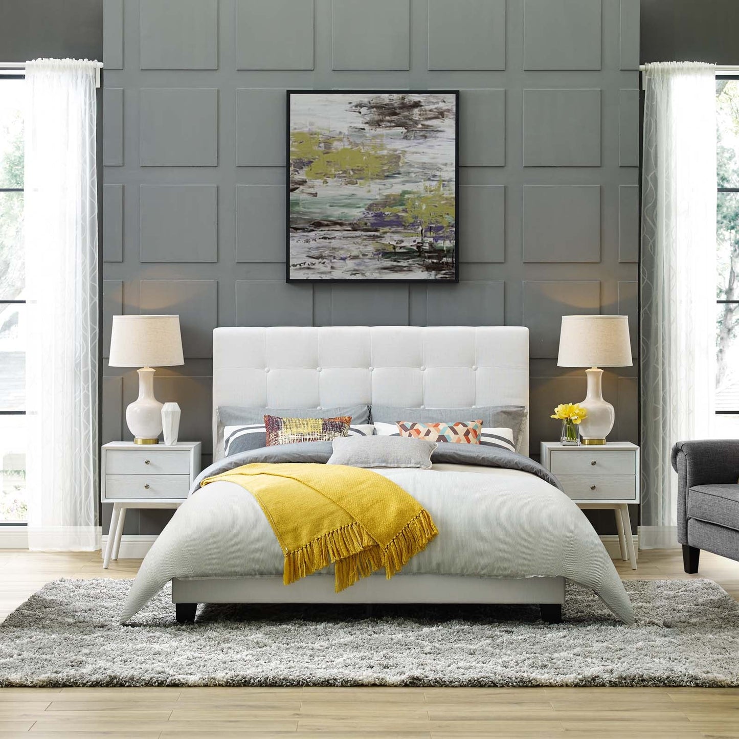 Modway Melanie Twin Tufted Button Upholstered Fabric Platform Bed | Beds | Modishstore-25
