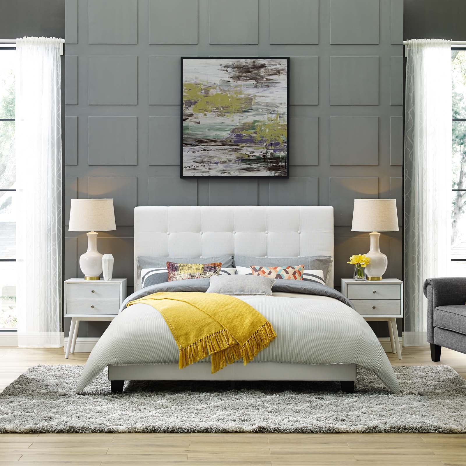 Modway Melanie Twin Tufted Button Upholstered Fabric Platform Bed | Beds | Modishstore-25