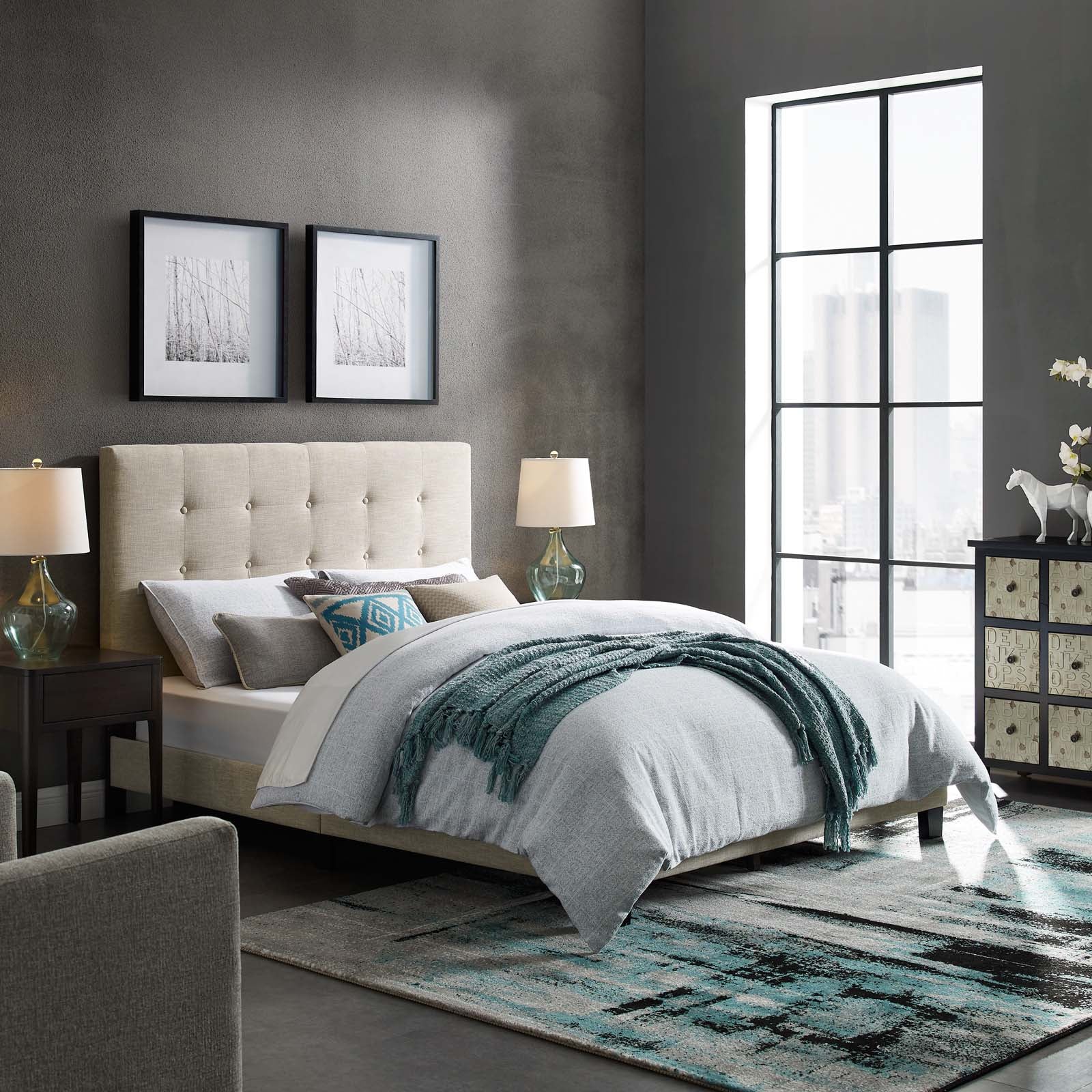 Modway Melanie Full Tufted Button Upholstered Fabric Platform Bed | Beds | Modishstore-23