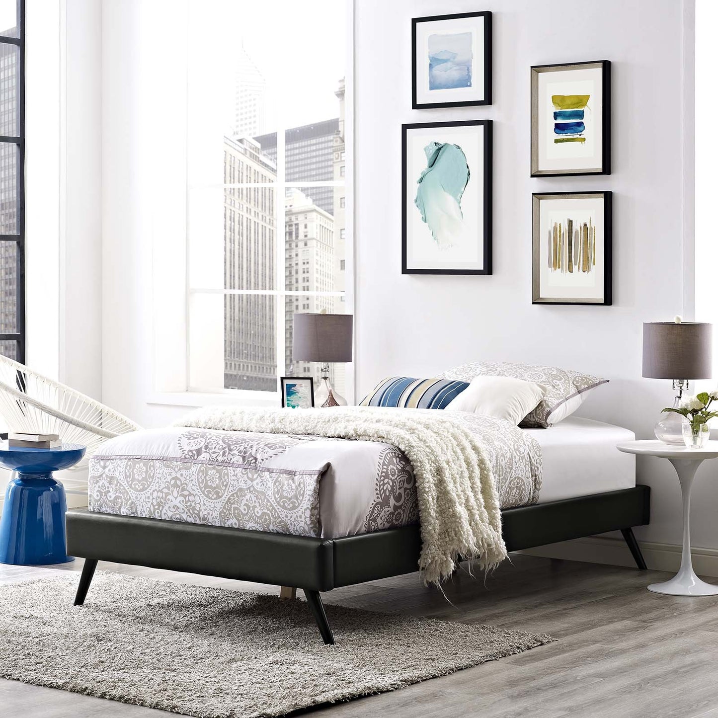 Modway Loryn Twin Vinyl Bed Frame with Round Splayed Legs