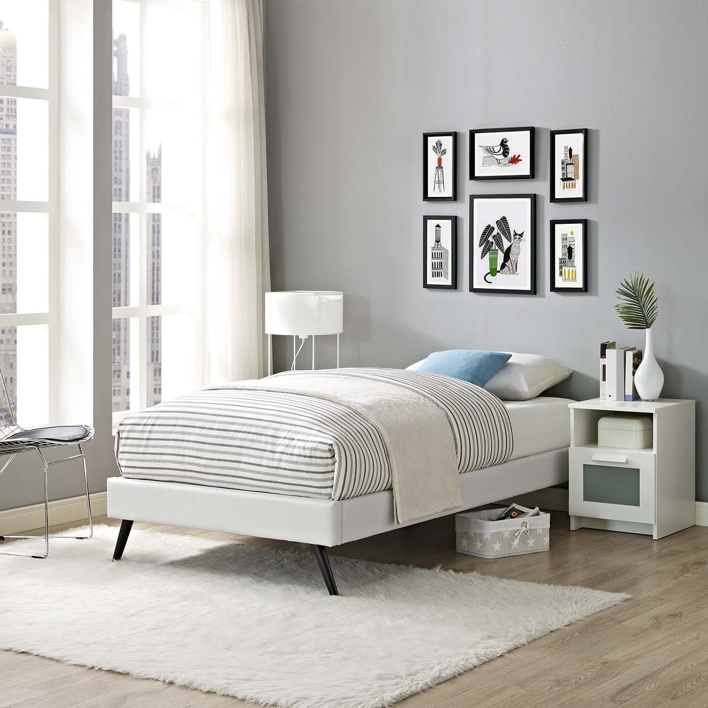 Modway Loryn Twin Vinyl Bed Frame with Round Splayed Legs