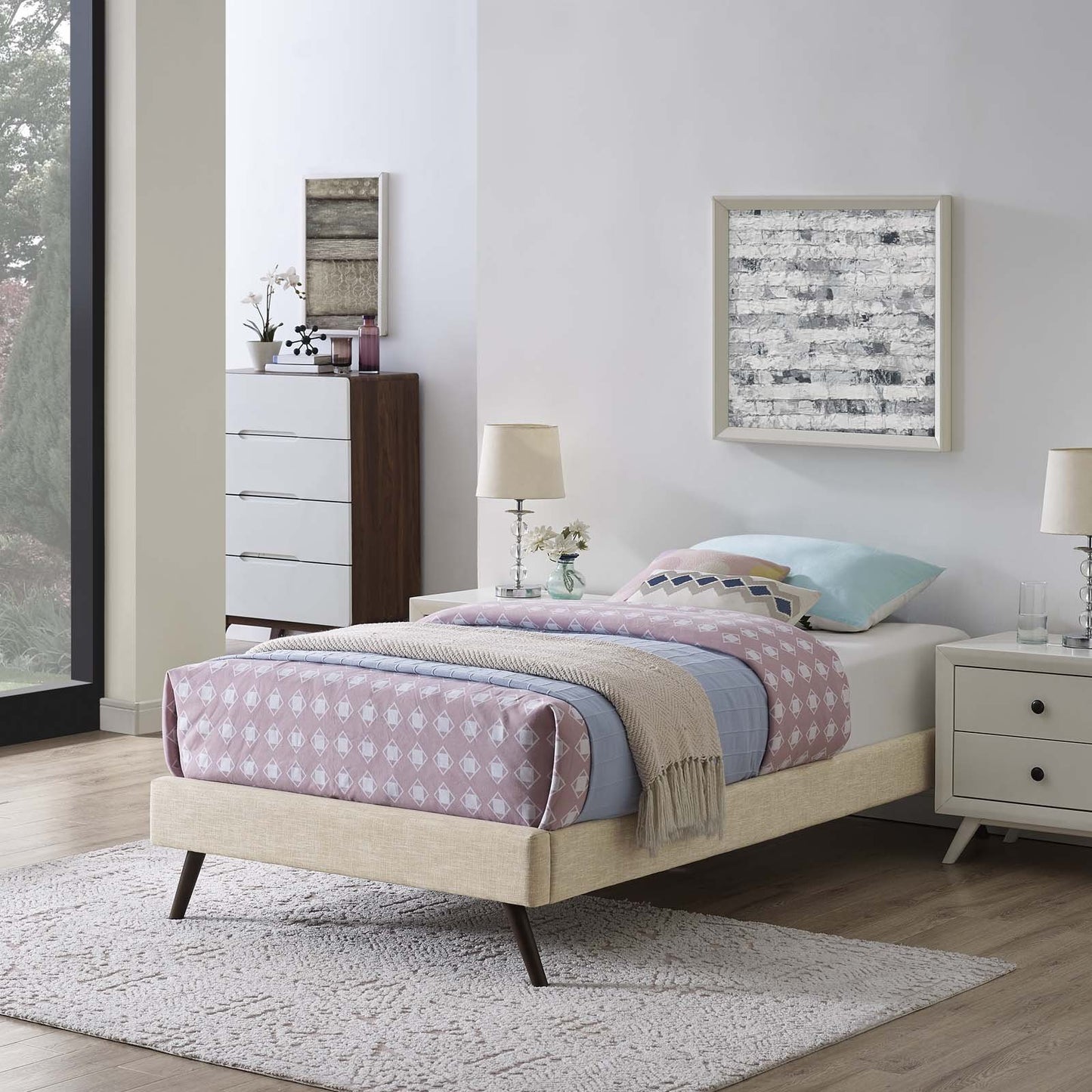 Modway Loryn Twin Fabric Bed Frame with Round Splayed Legs