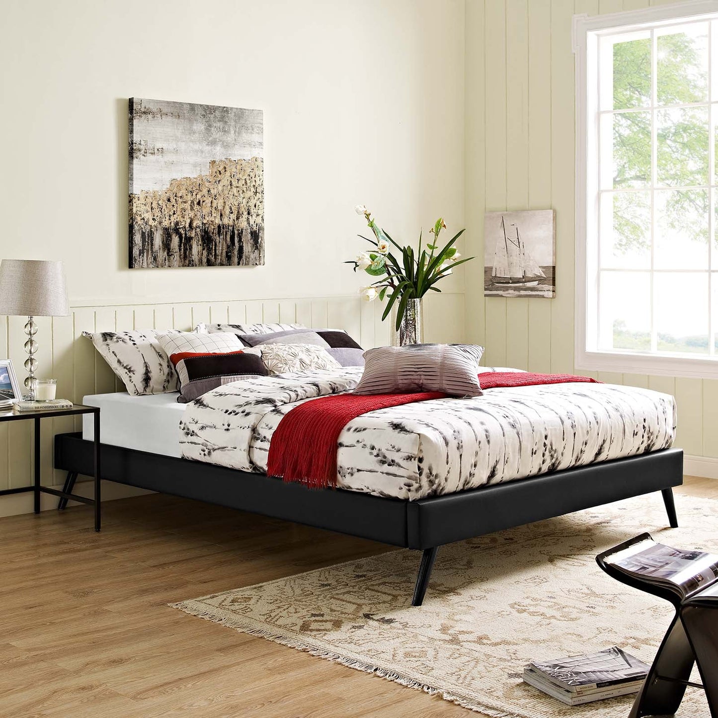 Modway Loryn Queen Vinyl Bed Frame with Round Splayed Legs | Beds | Modishstore-6