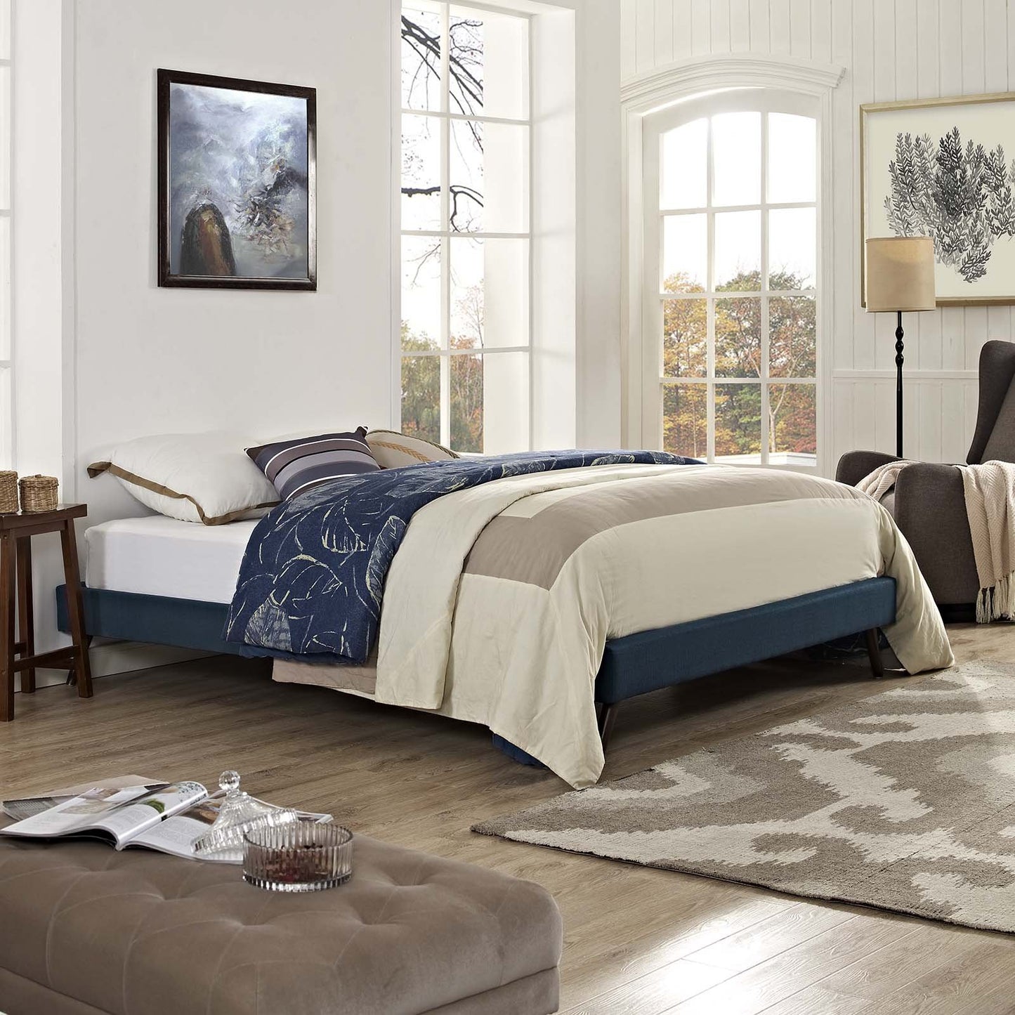Modway Loryn Queen Fabric Bed Frame with Round Splayed Legs