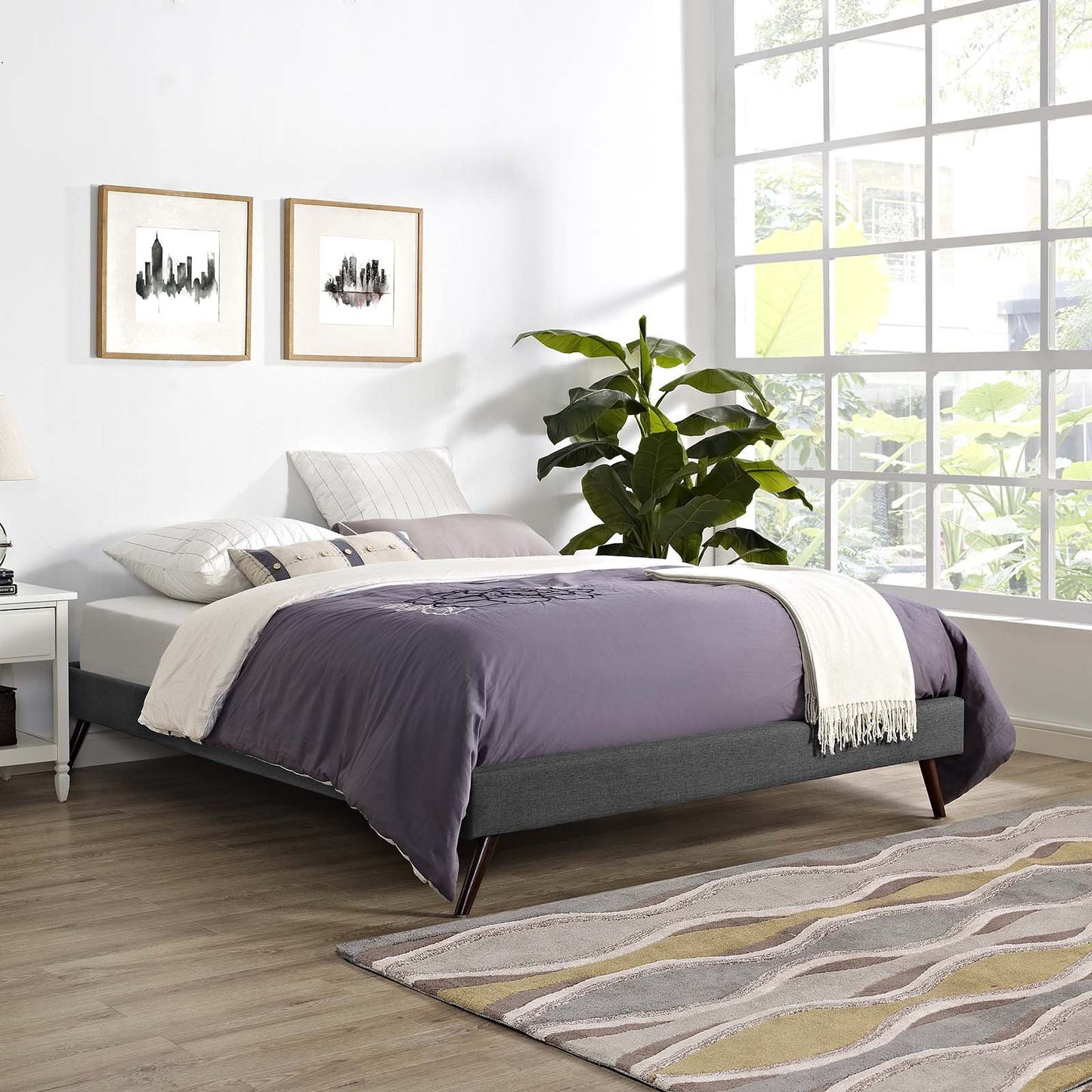 Modway Loryn Queen Fabric Bed Frame with Round Splayed Legs