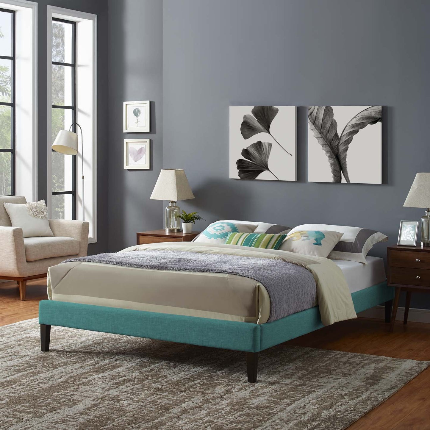 Modway Tessie Full Fabric Bed Frame with Squared Tapered Legs Teal