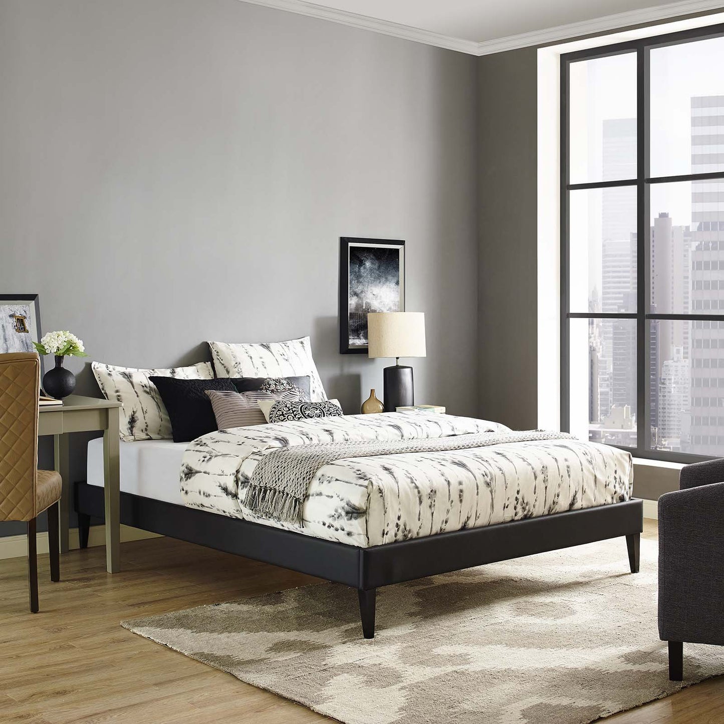 Modway Tessie King Vinyl Bed Frame with Squared Tapered Legs