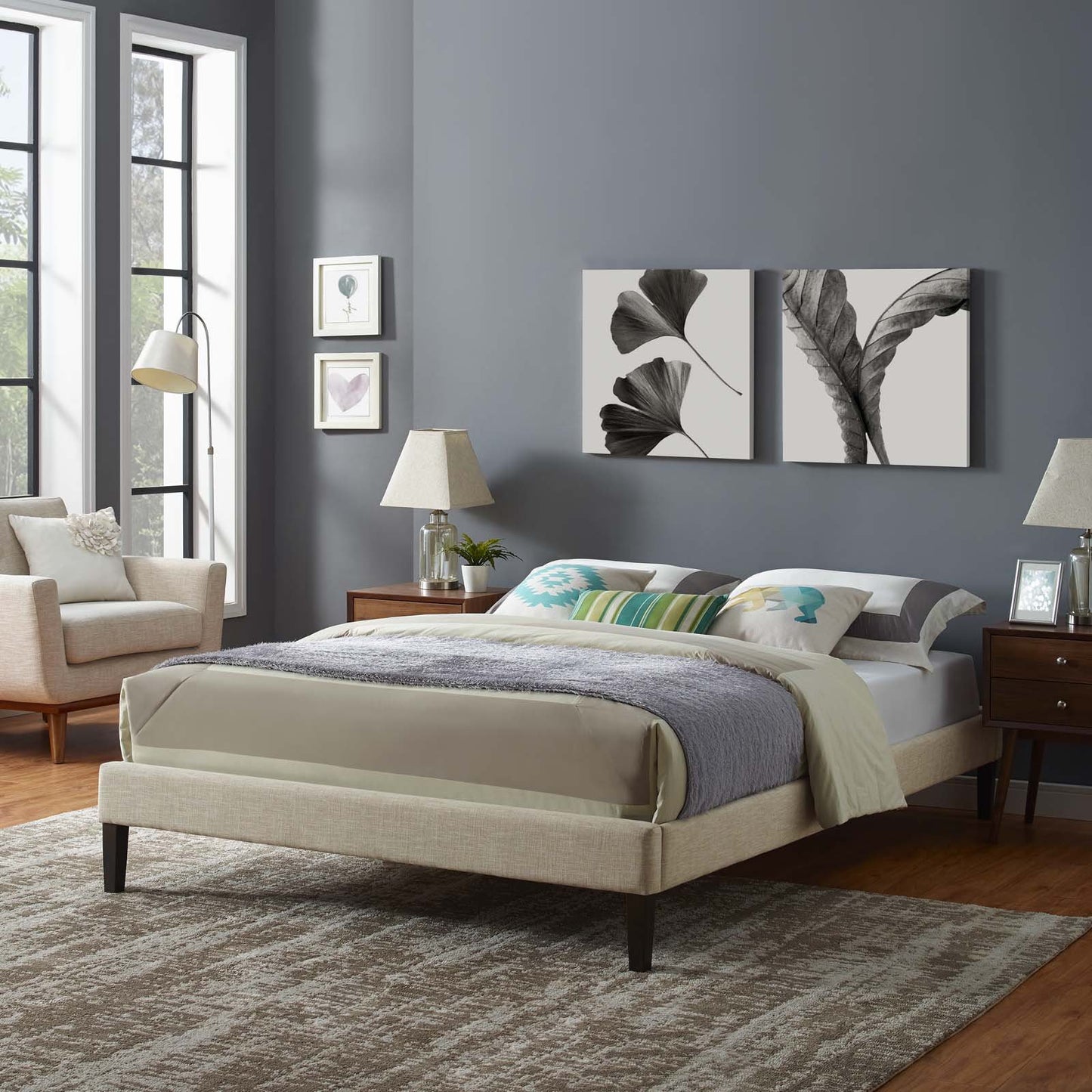 Tessie King Fabric Bed Frame with Squared Tapered Legs