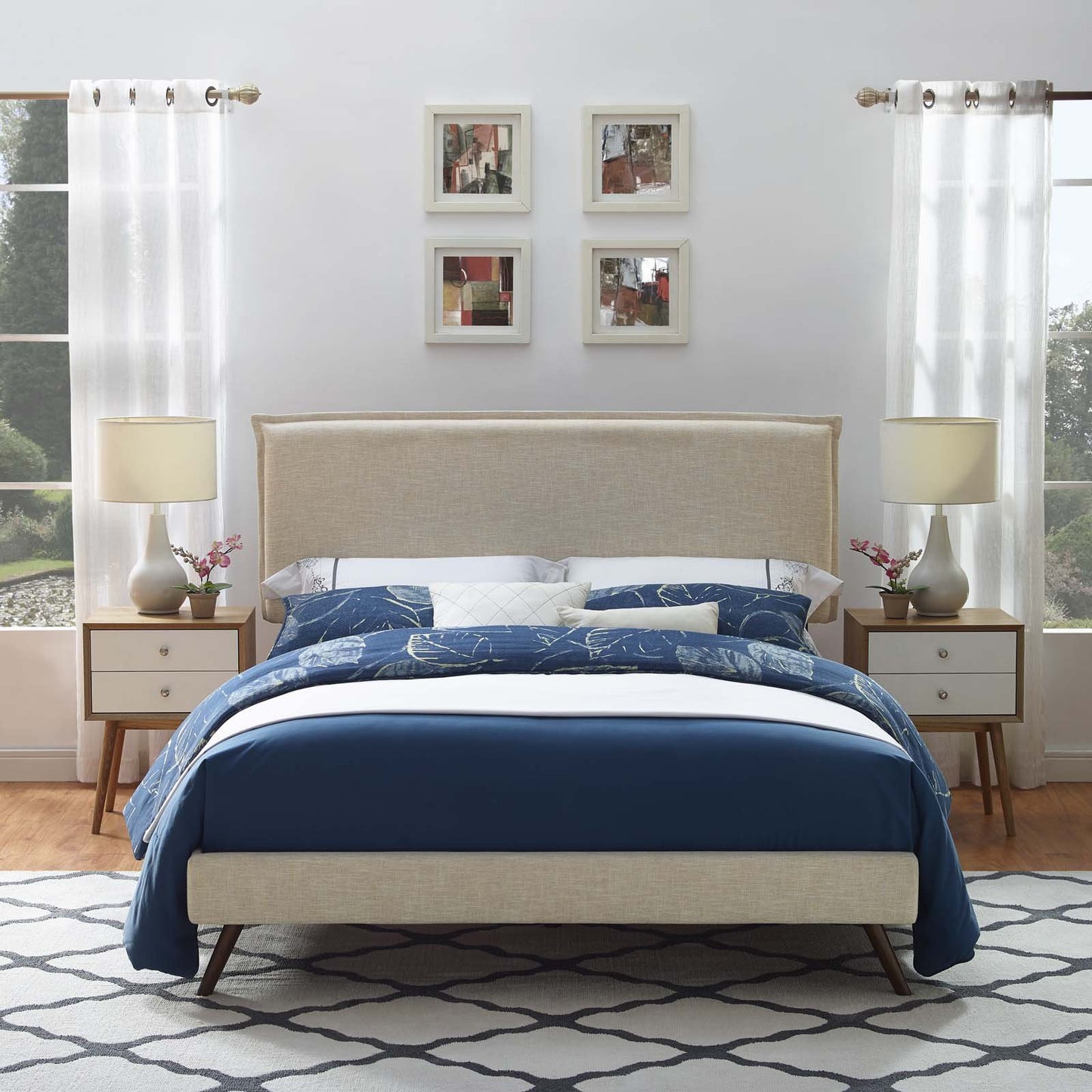 Modway Amaris Full Fabric Platform Bed with Round Splayed Legs