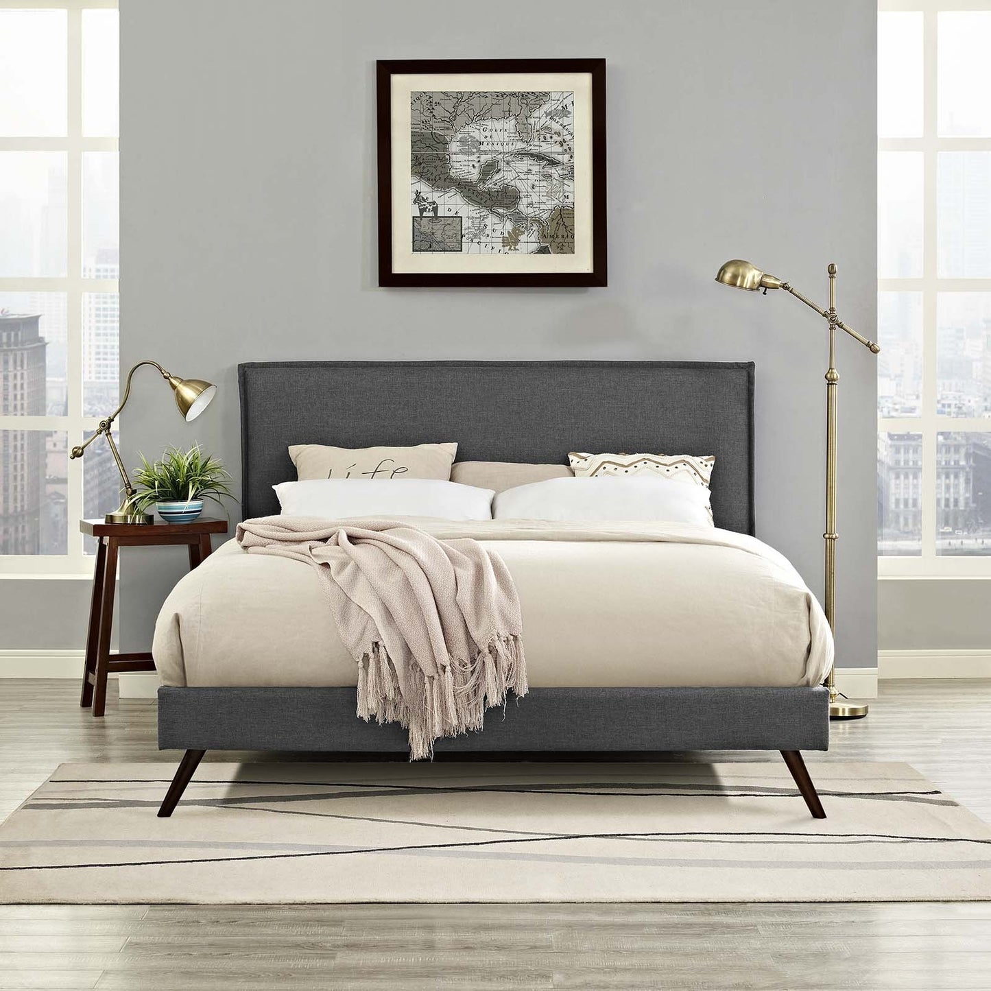 Modway Amaris Full Fabric Platform Bed with Round Splayed Legs