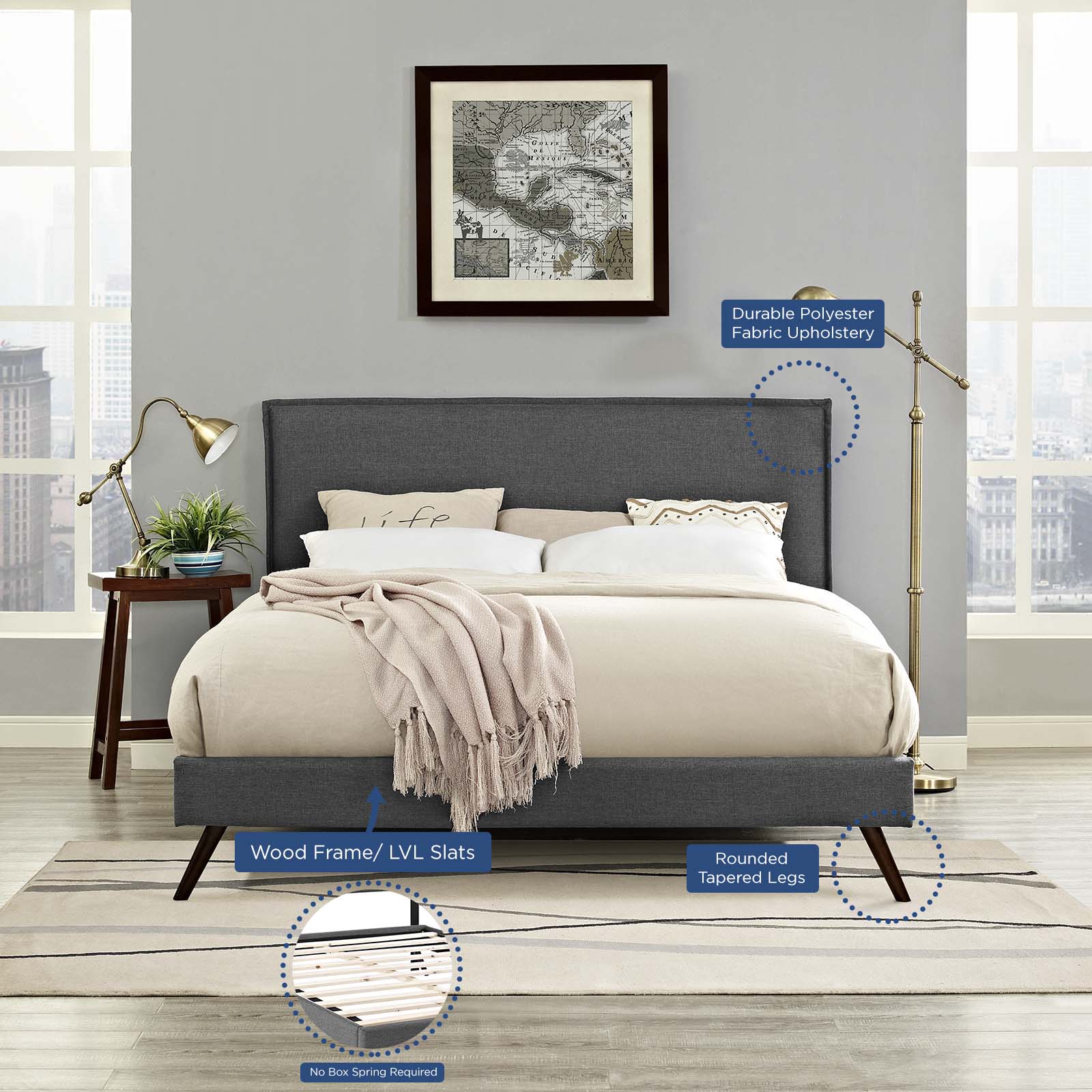 Amaris Queen Fabric Platform Bed with Round Splayed Legs By Modway - MOD-5904 | Beds - 12