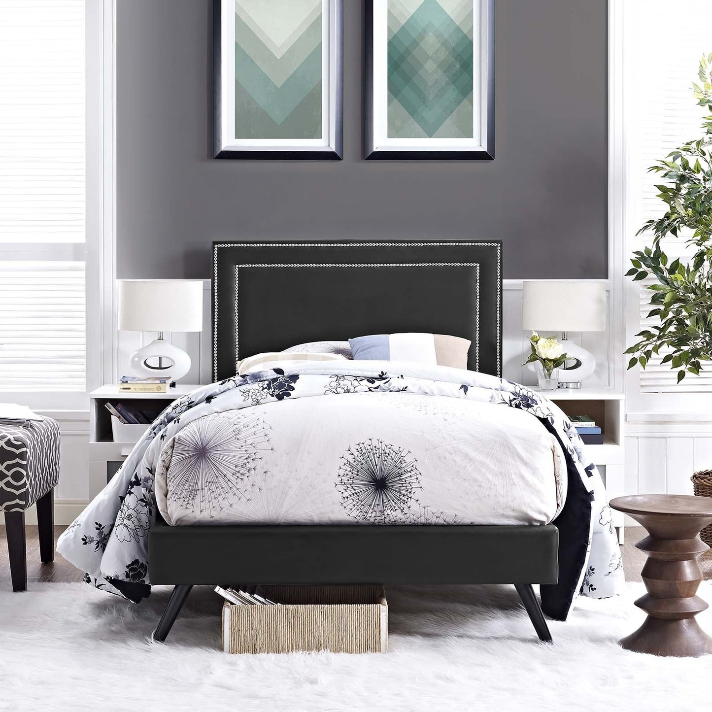Modway Virginia Twin Vinyl Platform Bed with Round Splayed Legs
