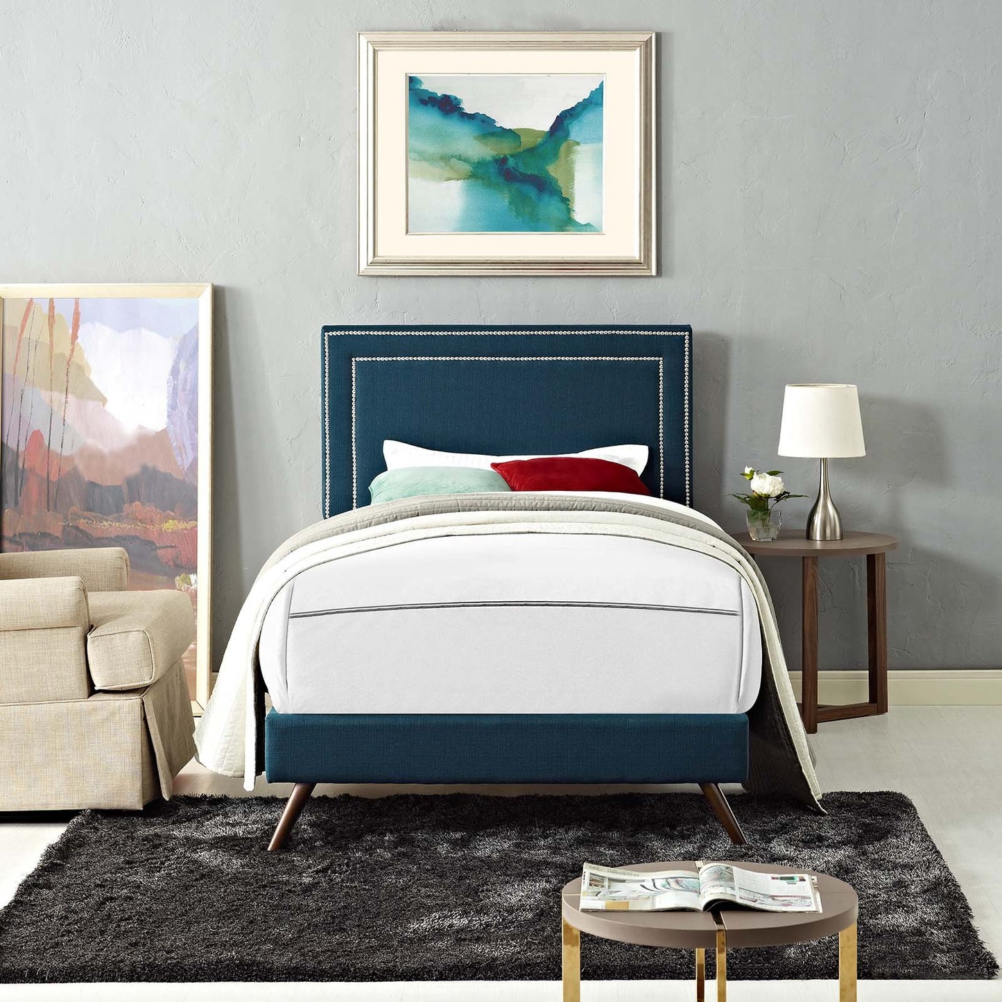 Modway Virginia Twin Fabric Platform Bed with Round Splayed Legs