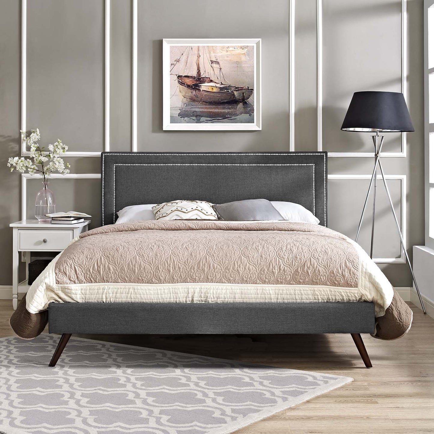Modway Virginia Full Fabric Platform Bed with Round Splayed Legs