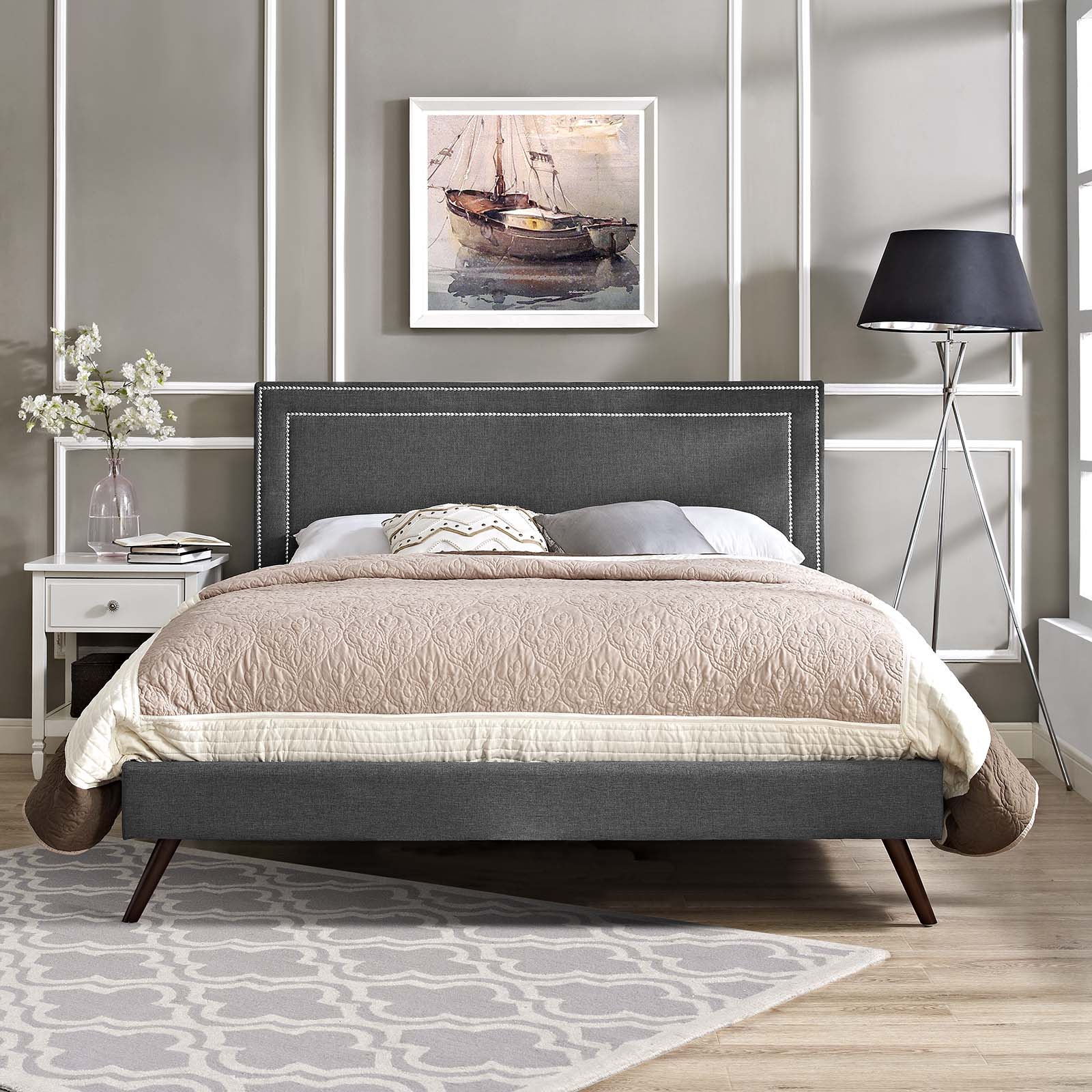 Virginia Queen Fabric Platform Bed with Round Splayed Legs By Modway - MOD-5915 | Beds | Modishstore