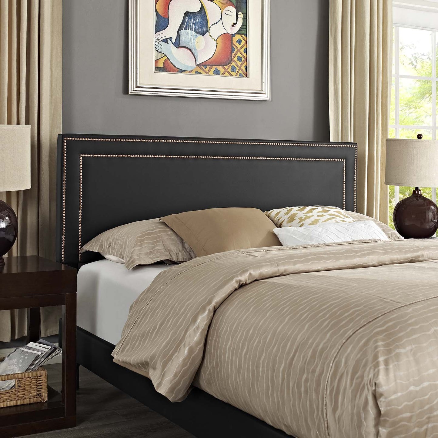 Modway Virginia King Vinyl Platform Bed with Round Splayed Legs