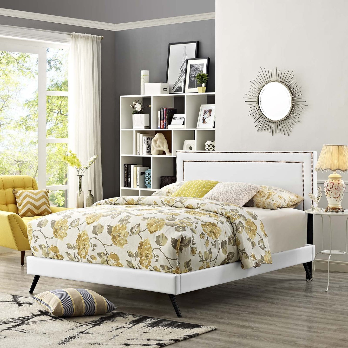 Modway Virginia King Vinyl Platform Bed with Round Splayed Legs