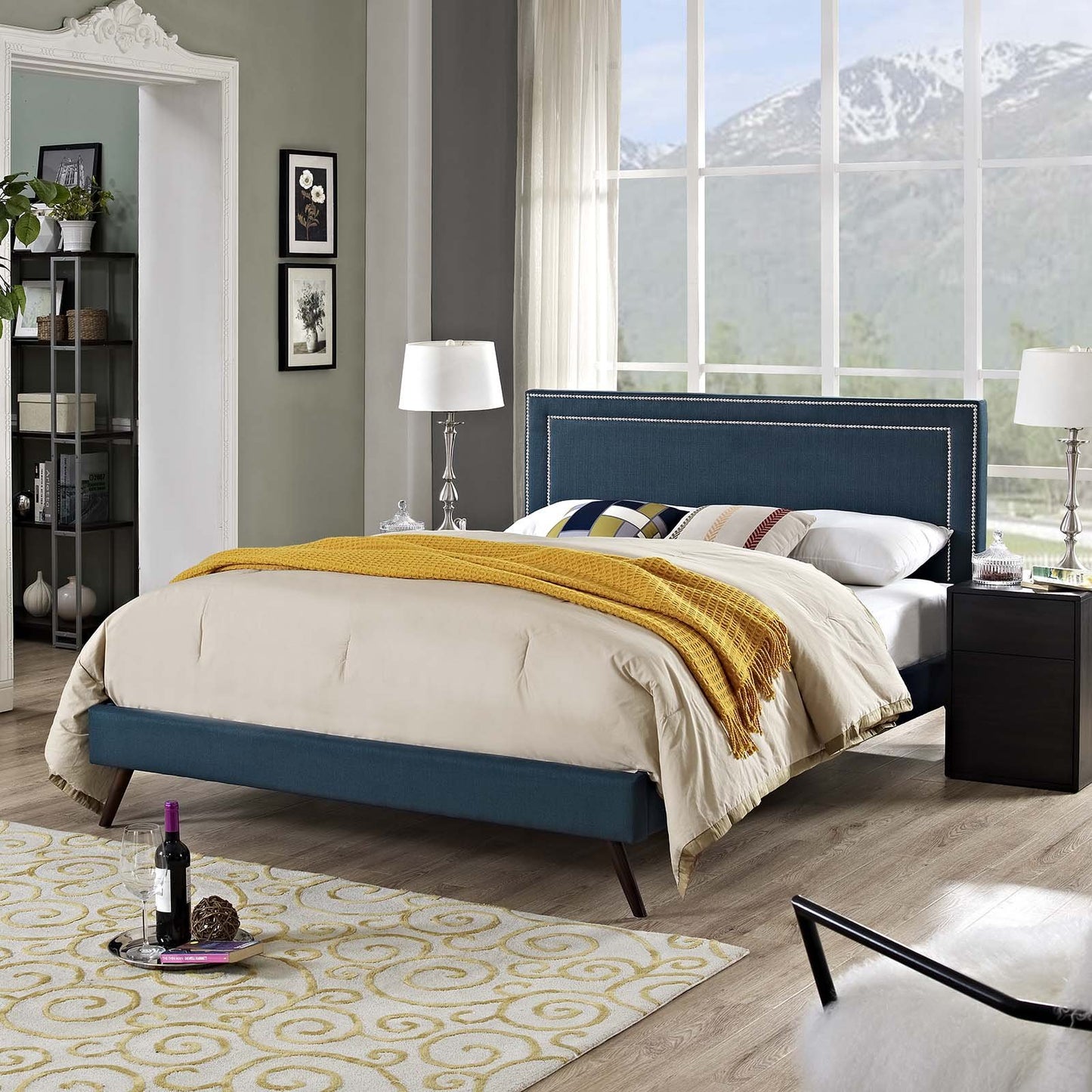 Modway Virginia King Fabric Platform Bed with Round Splayed Legs