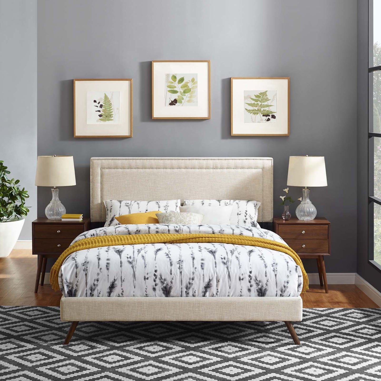 Modway Virginia King Fabric Platform Bed with Round Splayed Legs