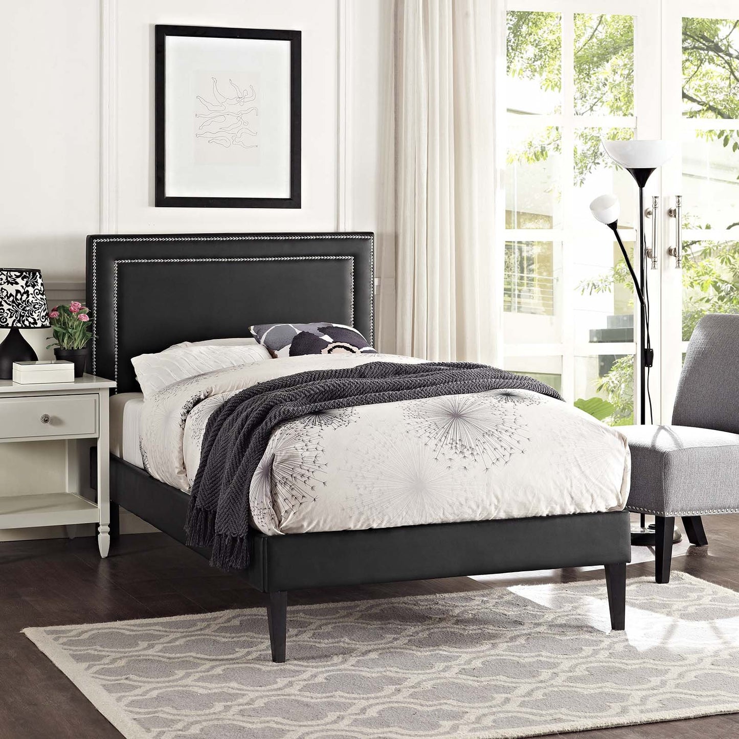 Modway Virginia Twin Vinyl Platform Bed with Squared Tapered Legs