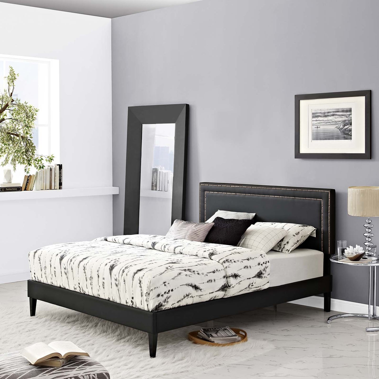 Modway Virginia Full Vinyl Platform Bed with Squared Tapered Legs