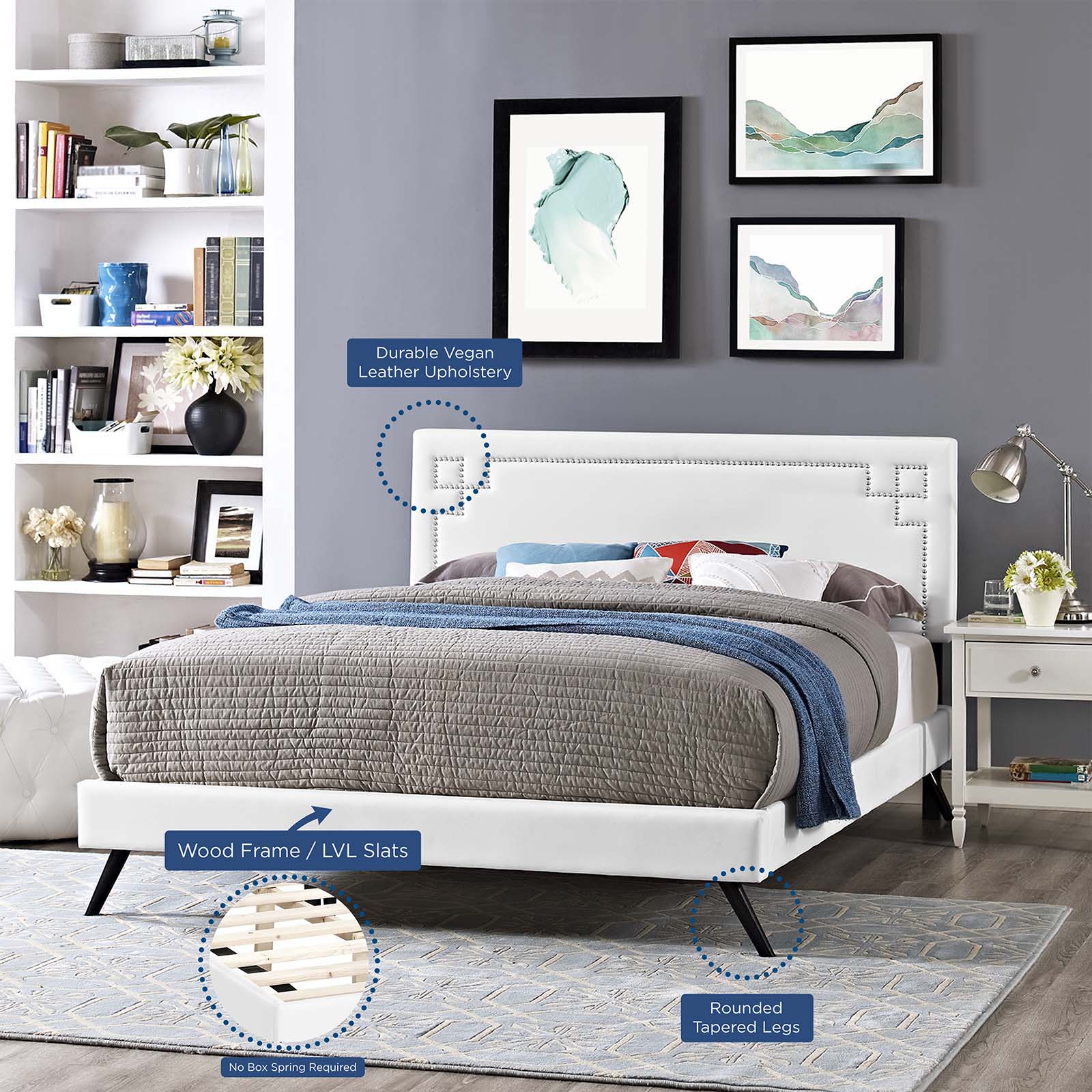 Ruthie Queen Vinyl Platform Bed With Round Splayed Legs By Modway - MOD-5930 | Beds | Modishstore - 6