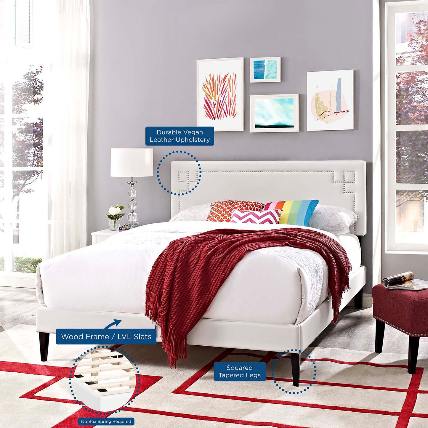 Ruthie Queen Vinyl Platform Bed With Squared Tapered Legs By Modway - MOD-5938 | Beds | Modishstore - 6