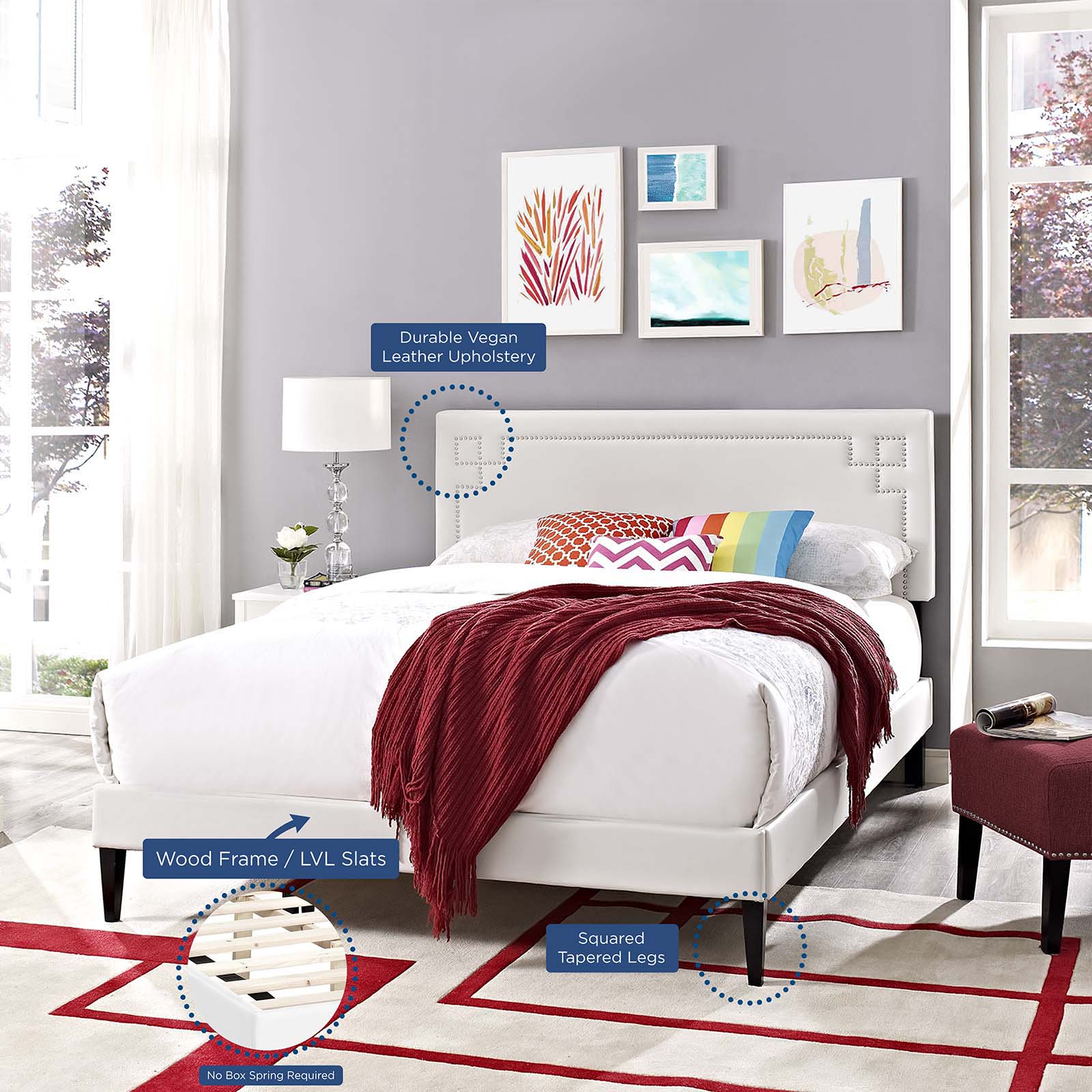 Ruthie Queen Vinyl Platform Bed With Squared Tapered Legs By Modway - MOD-5938 | Beds | Modishstore - 6