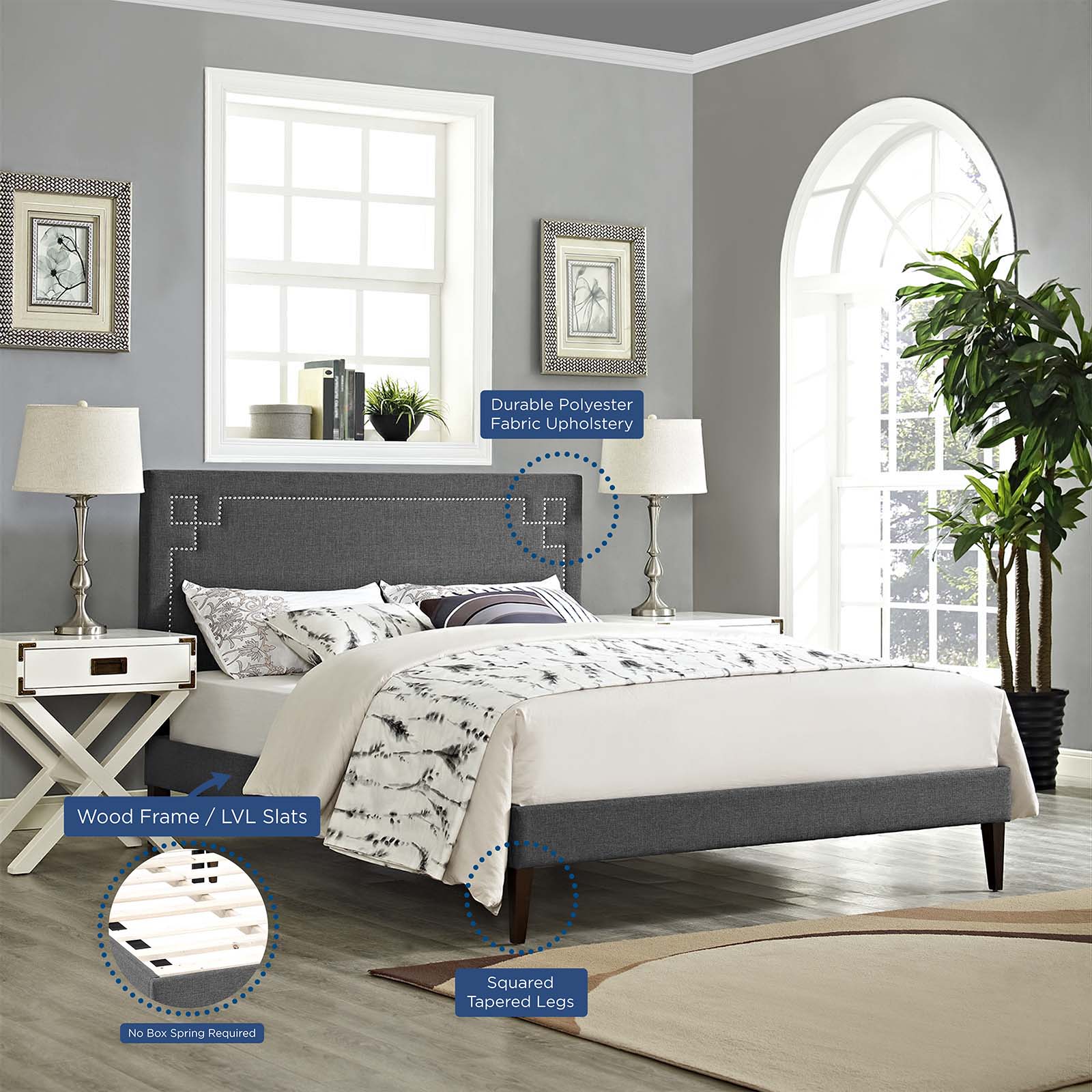 Ruthie Queen Fabric Platform Bed With Squared Tapered Legs By Modway - MOD-5939 | Beds | Modishstore - 6