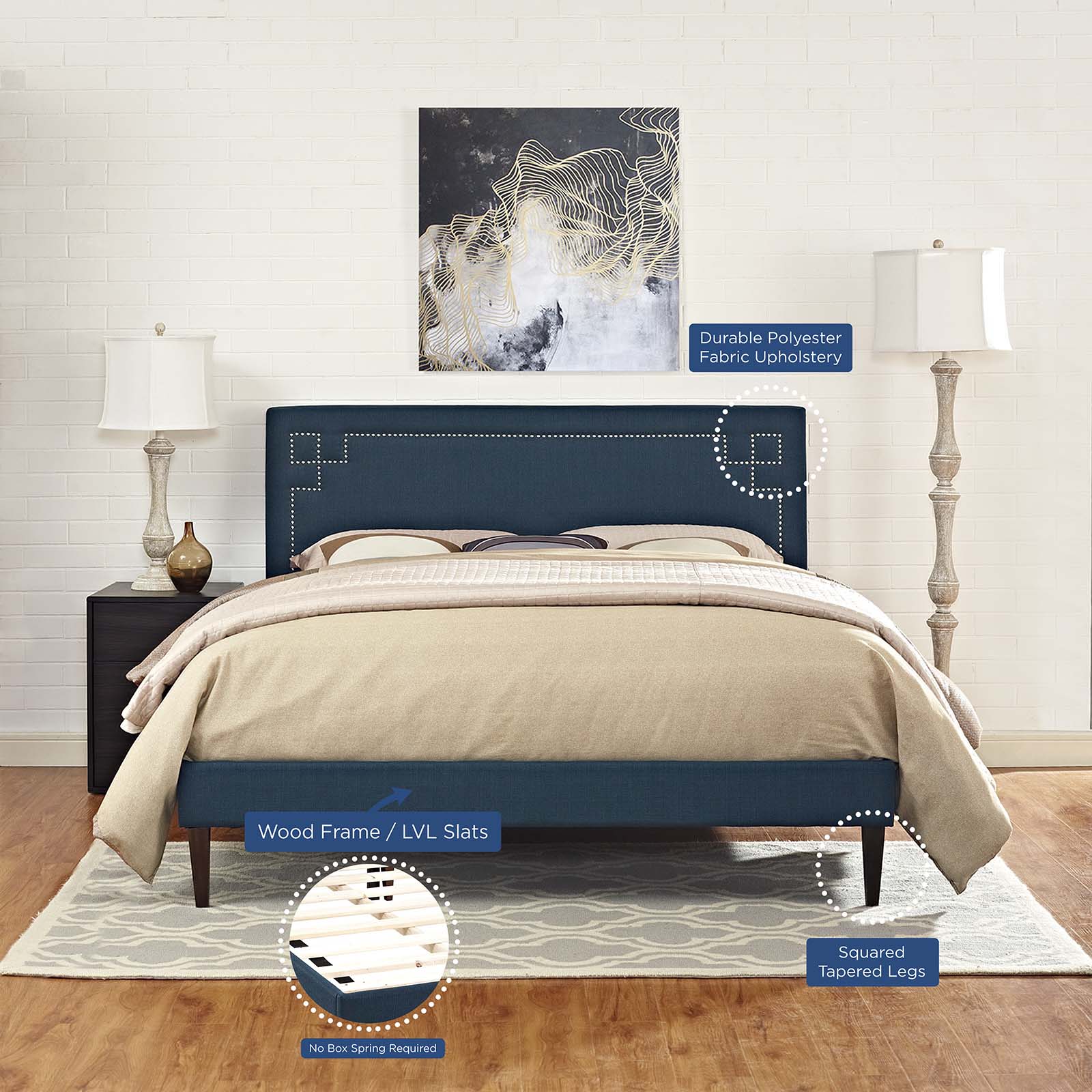 Ruthie King Fabric Platform Bed with Squared Tapered Legs By Modway - MOD-5941 | Beds | Modishstore - 6