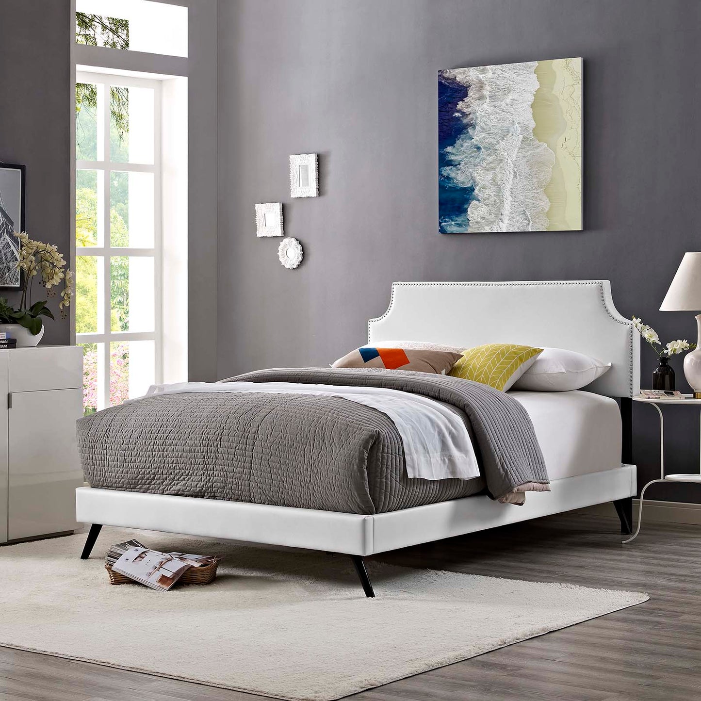 Modway Corene Queen Vinyl Platform Bed with Round Splayed Legs | Beds | 