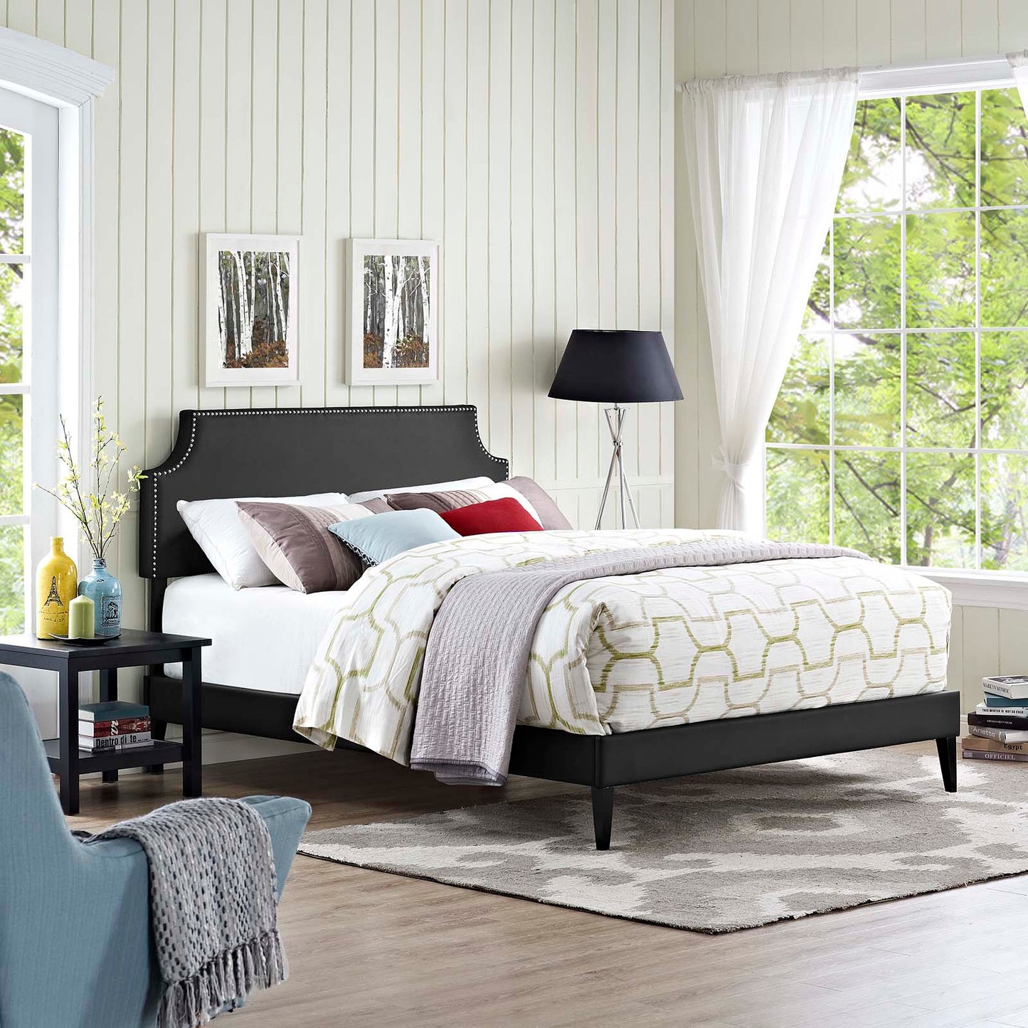 Modway Corene Queen Vinyl Platform Bed with Squared Tapered Legs | Beds