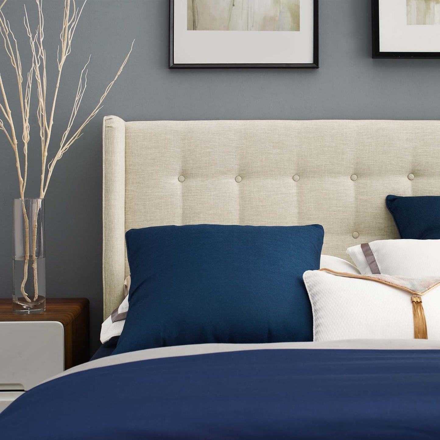 Modway Hadley Queen Wingback Upholstered Polyester Fabric Platform Bed | Beds | 
