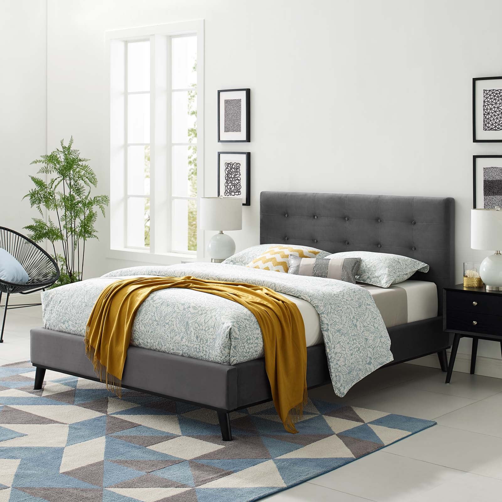 Modway McKenzie Queen Biscuit Tufted Performance Velvet Platform Bed | Beds | Modishstore
