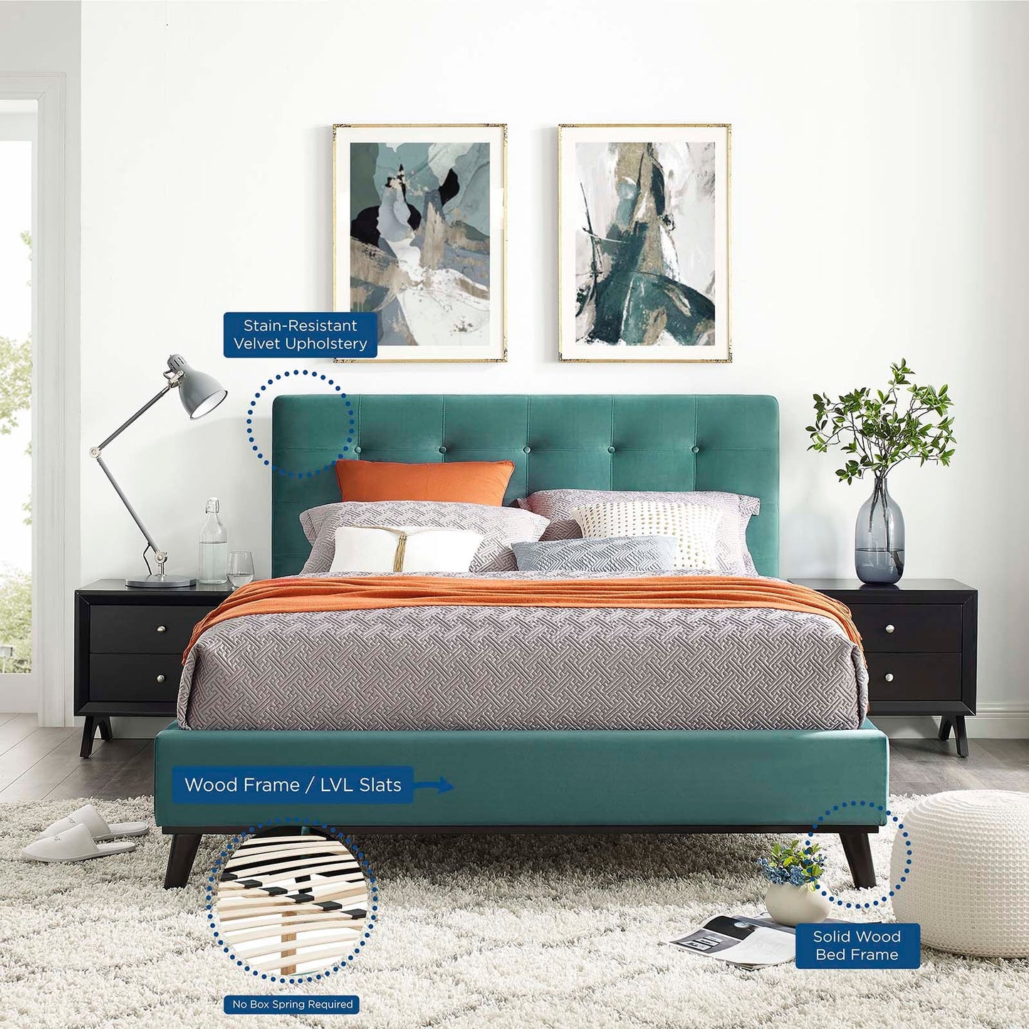 Modway McKenzie Queen Biscuit Tufted Performance Velvet Platform Bed - MOD-6006
