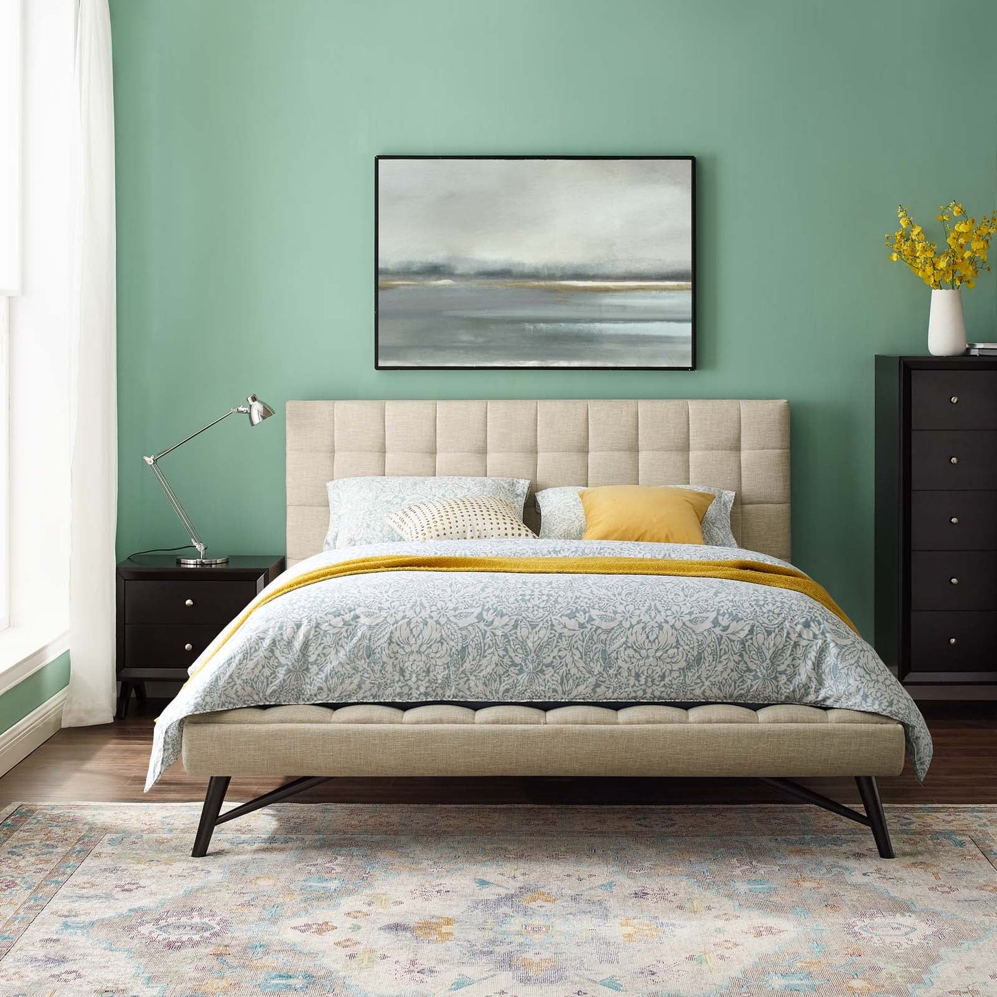 Modway Julia Queen Biscuit Tufted Upholstered Fabric Platform Bed | Beds | Modishstore