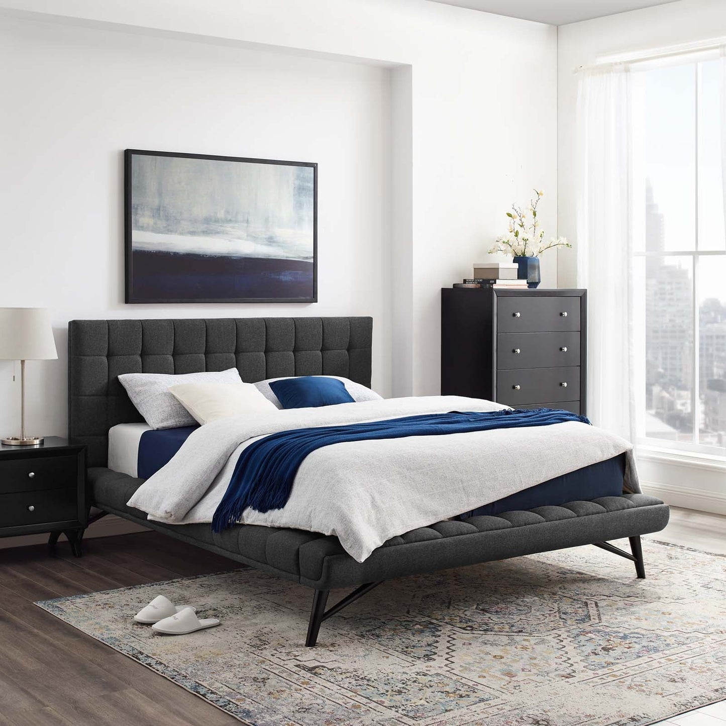 Modway Julia Queen Biscuit Tufted Upholstered Fabric Platform Bed | Beds | Modishstore-13