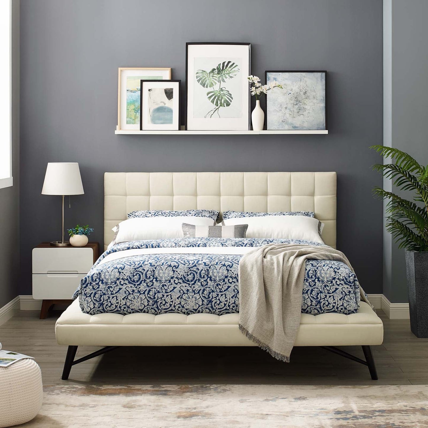 Modway Julia Queen Biscuit Tufted Upholstered Fabric Platform Bed | Beds | Modishstore-19