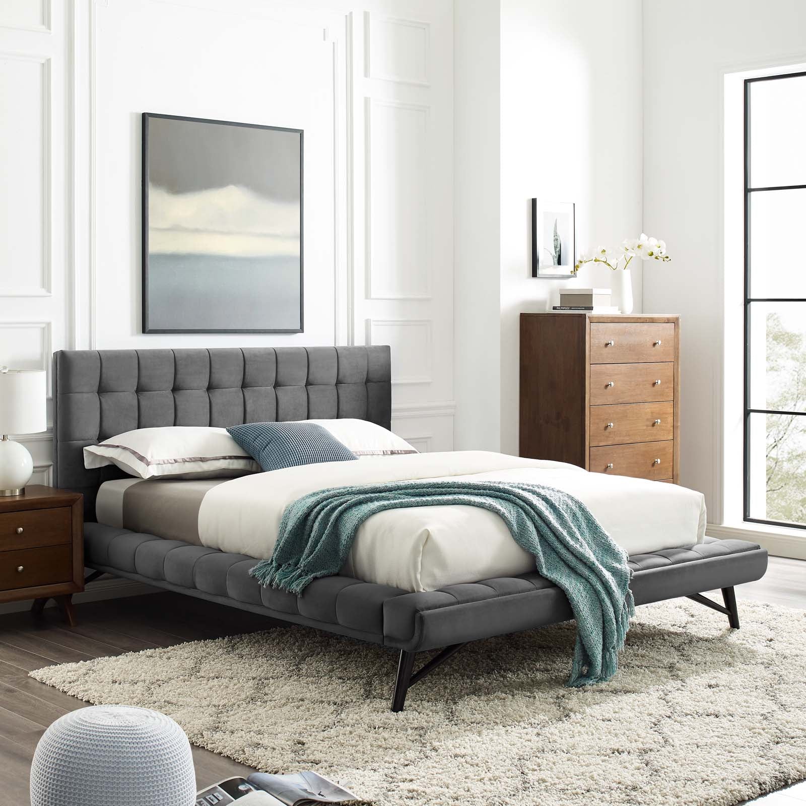 Modway Julia Queen Biscuit Tufted Performance Velvet Platform Bed | Beds | Modishstore