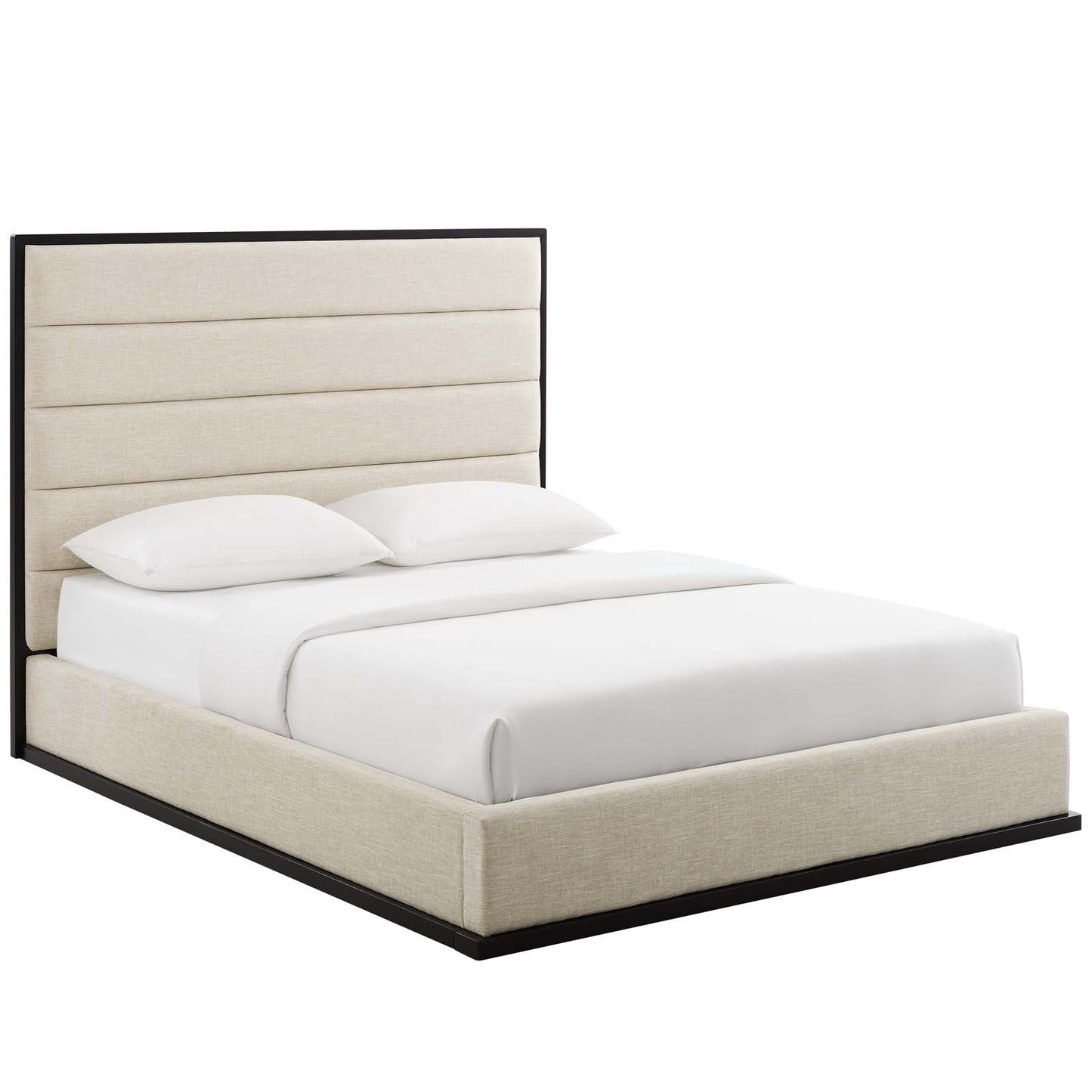 Modway Ashland Queen Upholstered Linen Fabric Platform Bed Beige