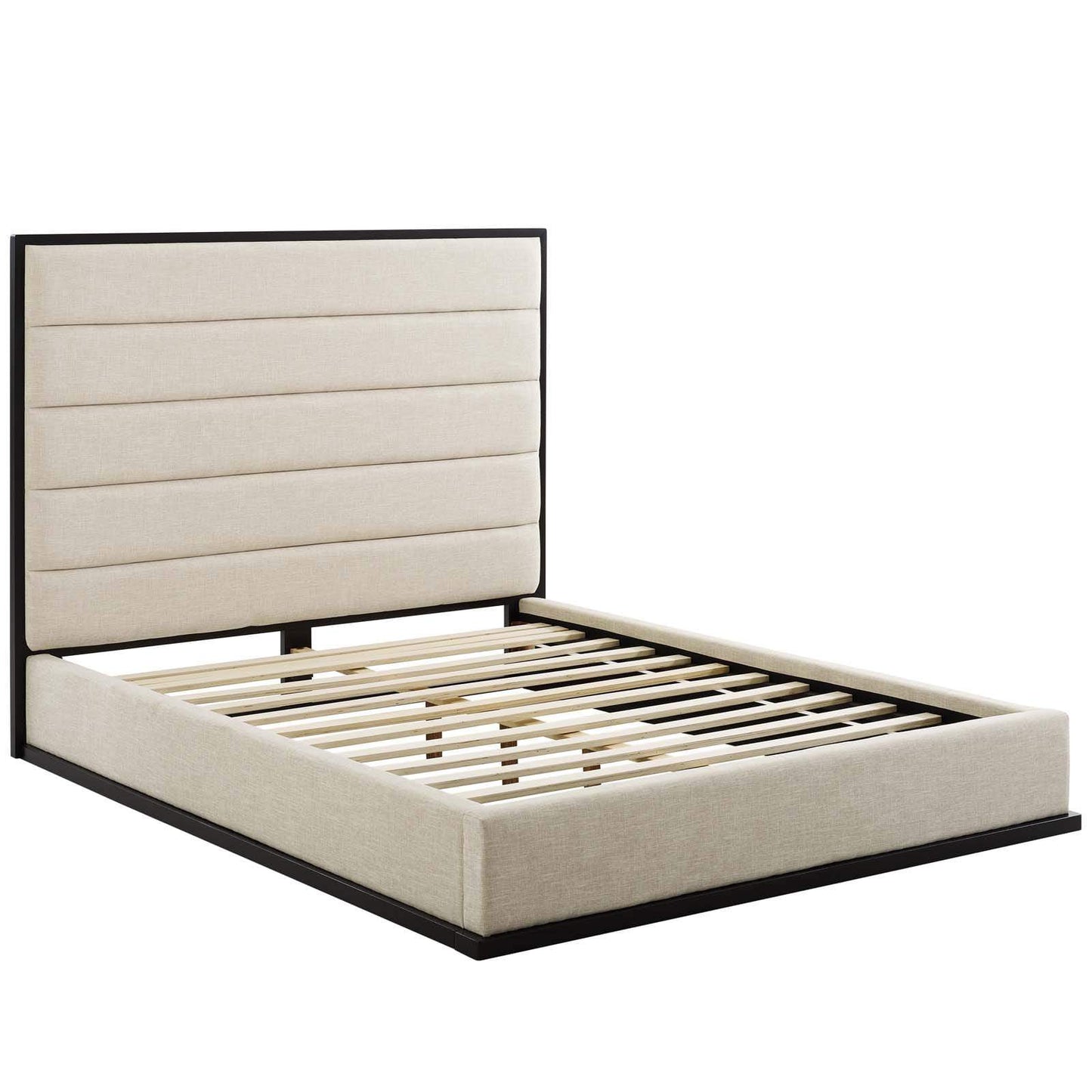 Modway Ashland Queen Upholstered Linen Fabric Platform Bed Beige