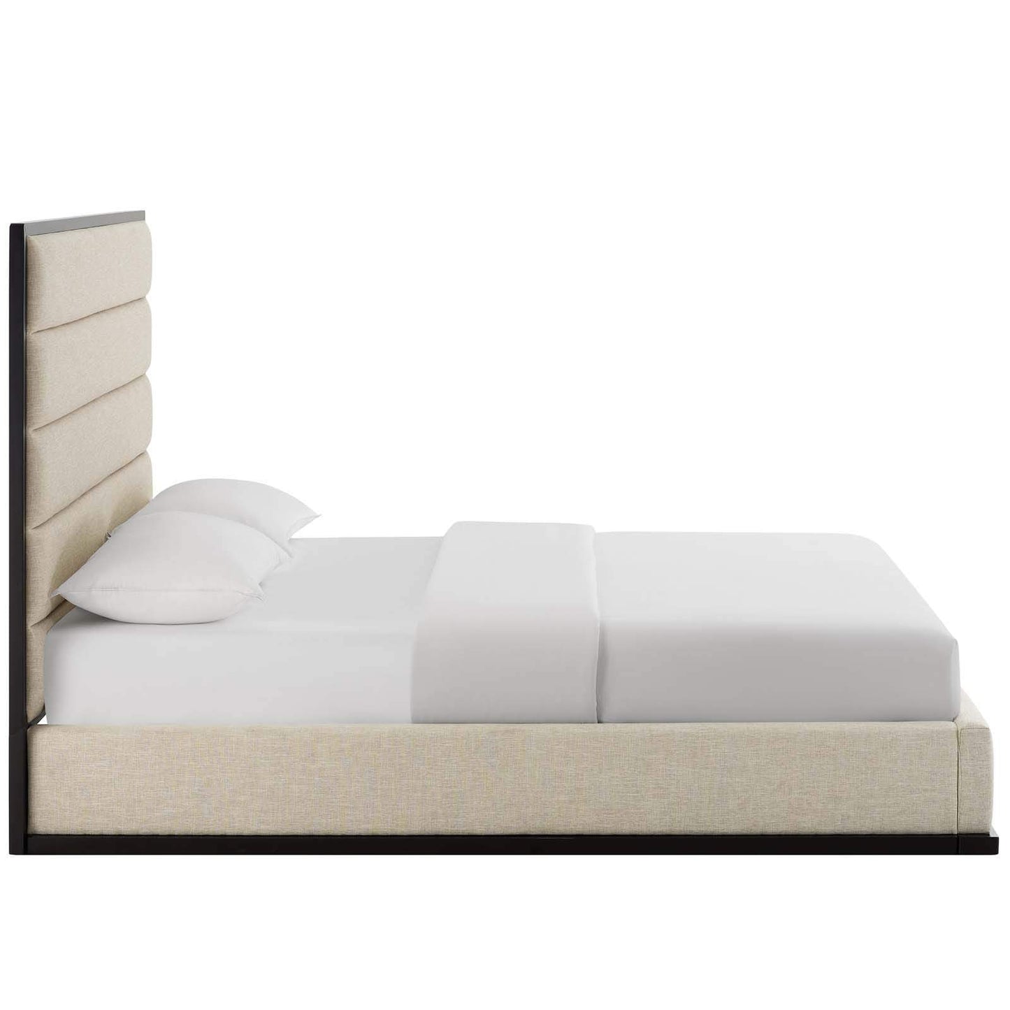 Modway Ashland Queen Upholstered Linen Fabric Platform Bed Beige