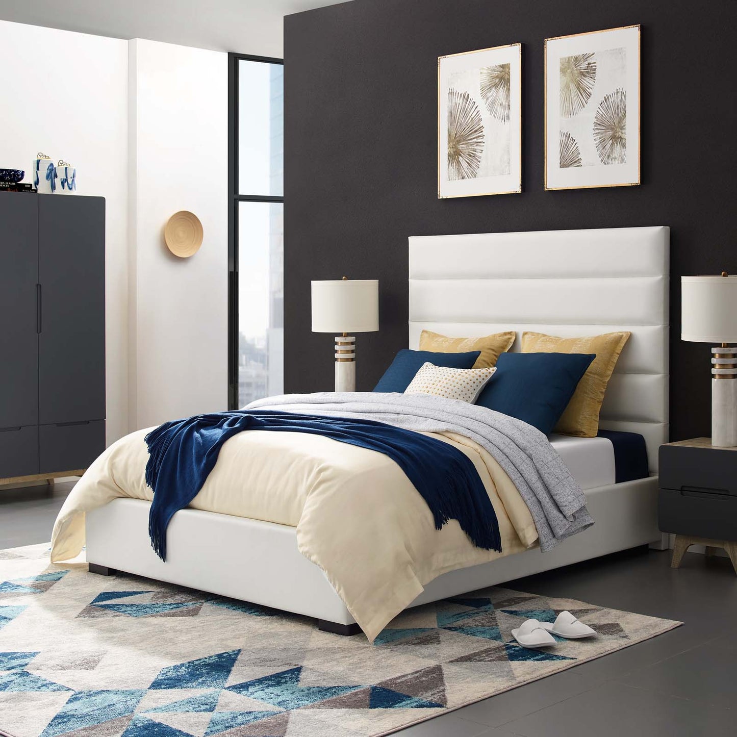 Modway Genevieve Queen Faux Leather Platform Bed White | Beds