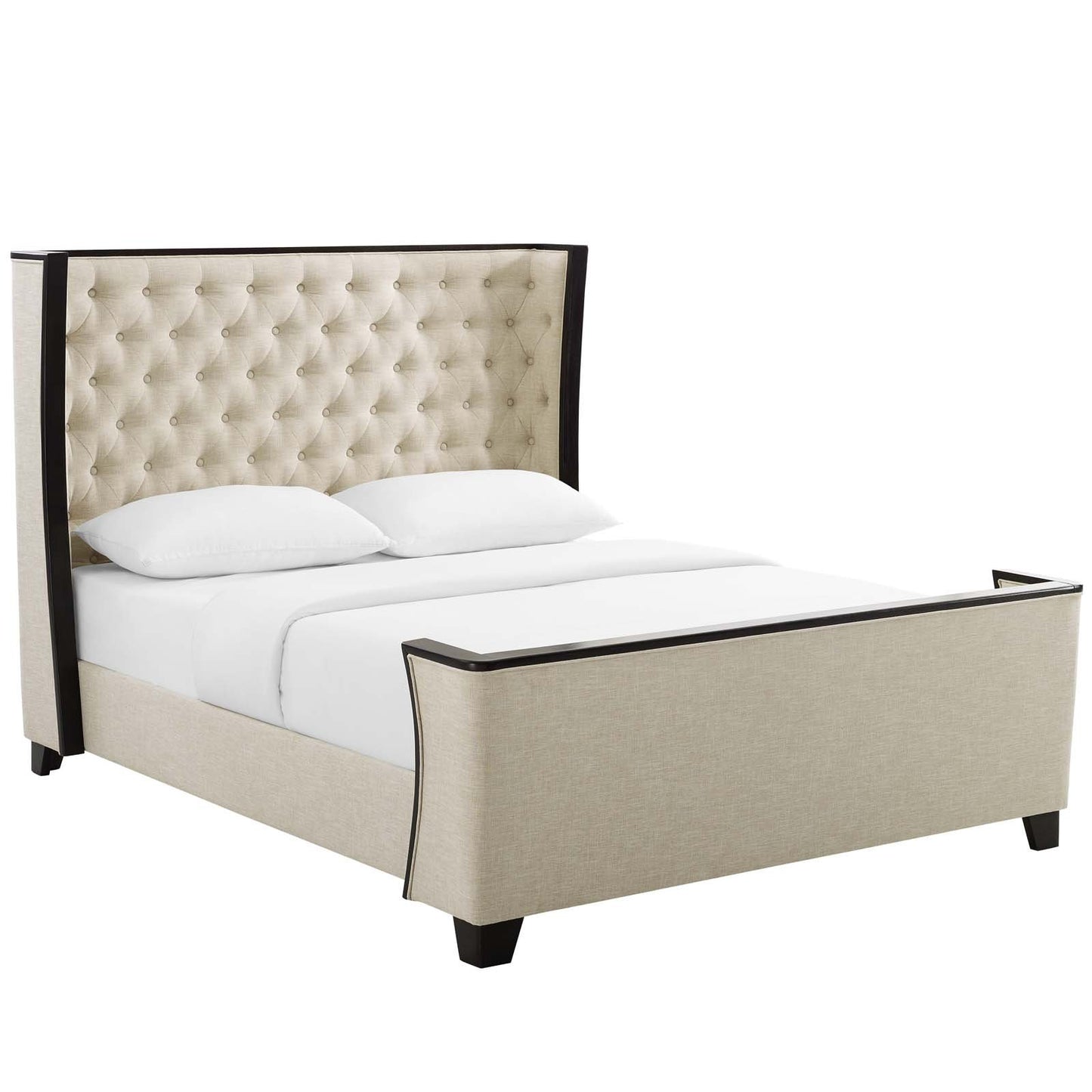 Modway Galia Queen Upholstered Linen Fabric Platform Bed Beige
