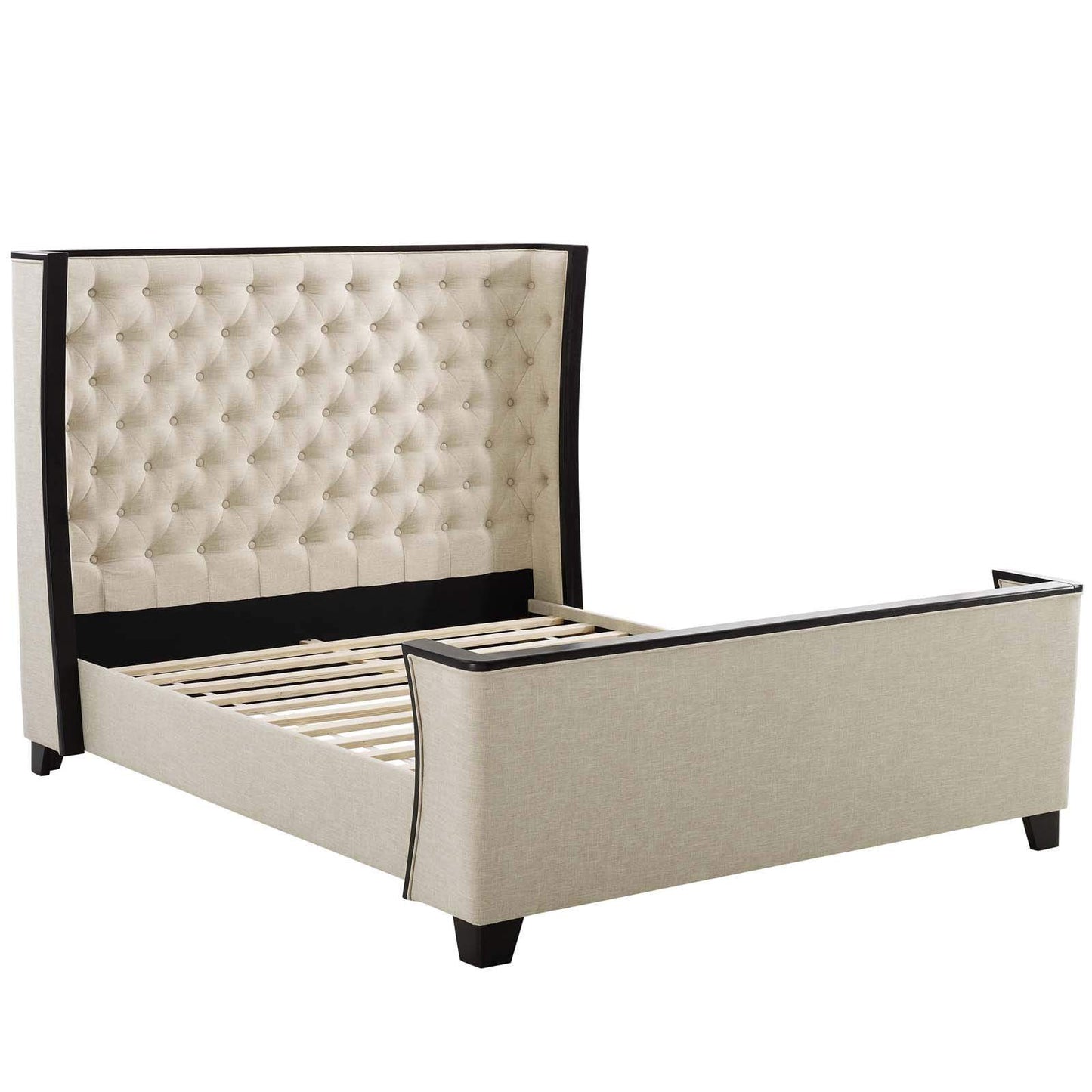 Modway Galia Queen Upholstered Linen Fabric Platform Bed Beige